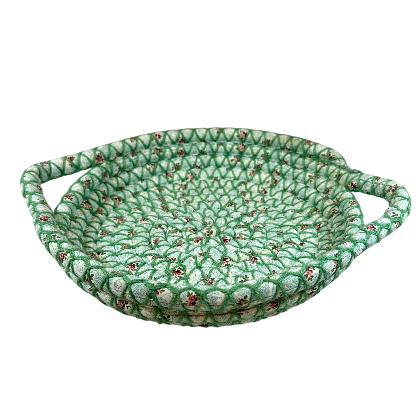 Other Woven Coiled Fabric Bread Bun Basket Handles Green Floral Size ONE SIZE - 1 Thumbnail