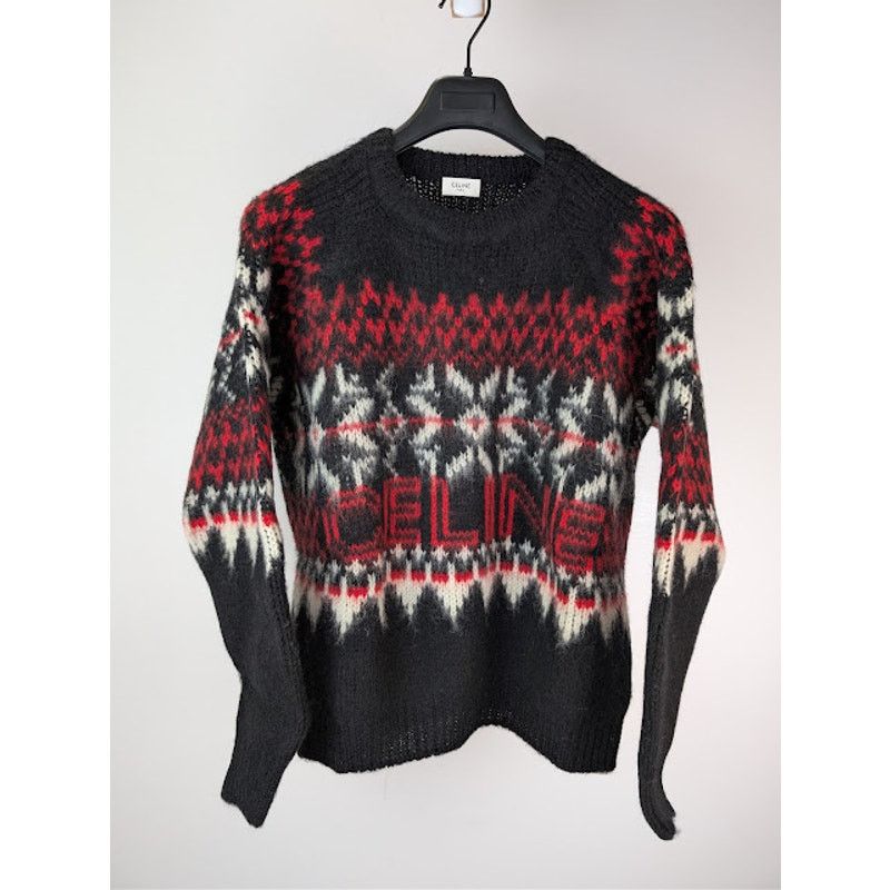 Celine o1rshd1 Boxy Crew Neck Sweater in Snowflake Jacquard Wool Size US S / EU 44-46 / 1 - 2 Thumbnail