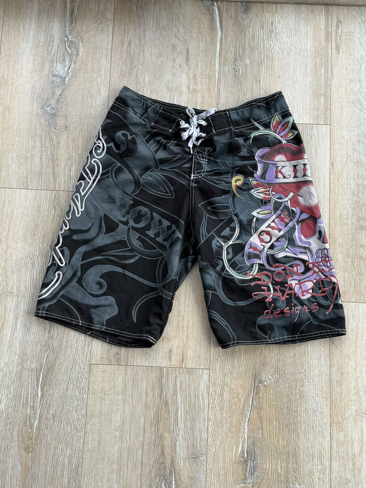 Christian Audigier Rare ED HARDY Swimming Shorts Fullprint Skulls Love Kills Size US 30 / EU 46 - 1 Thumbnail