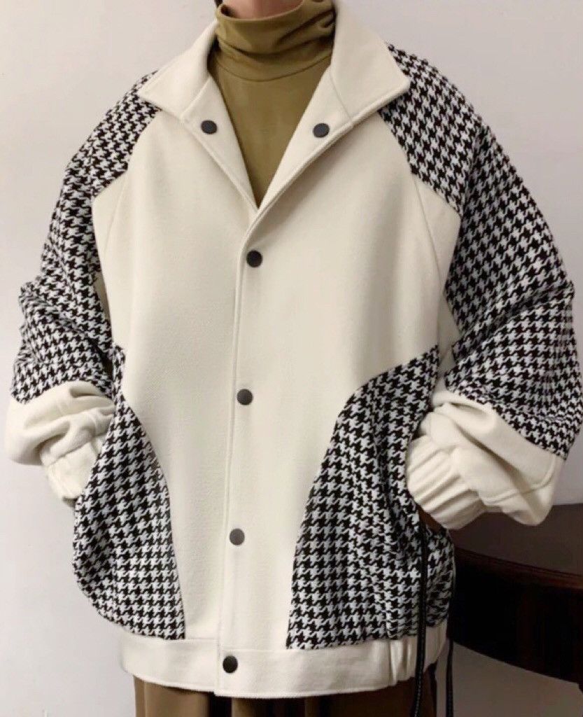 Image of Vintage Korean Fashion Retro Houndstooth Jacket in Beige, Men's (Size XL)