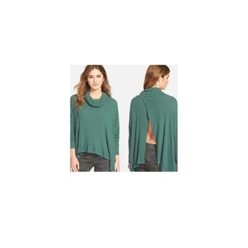 Designer FP Beach Cowl Neck Pullover Sweater Teal Green Size Small Size S / US 4 / IT 40 - 1 Thumbnail
