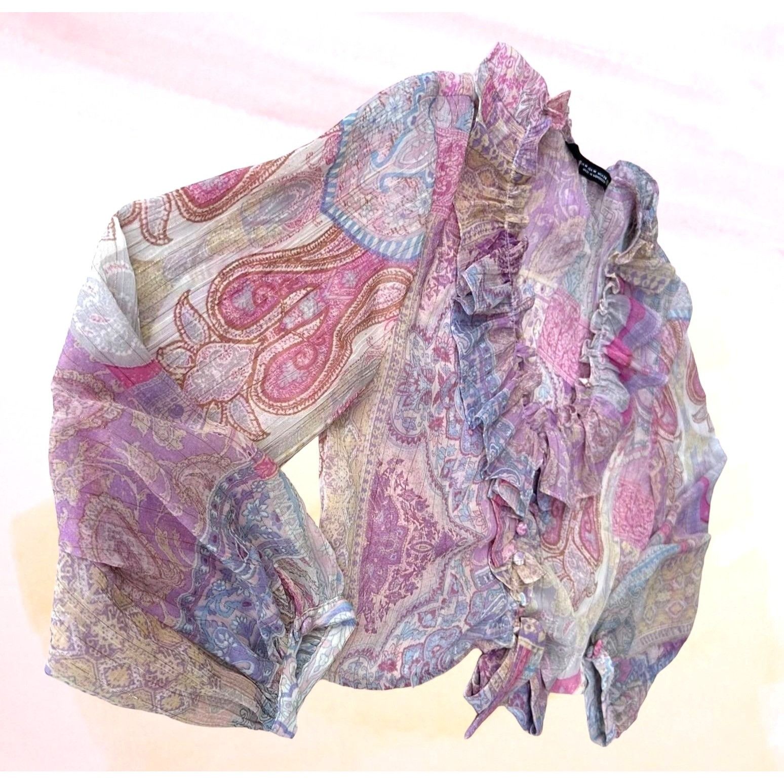 Zara Zara Ruffled Knotted Crop Top Blouse Medium Paisley Abstr Size M / US 6-8 / IT 42-44 - 5 Thumbnail