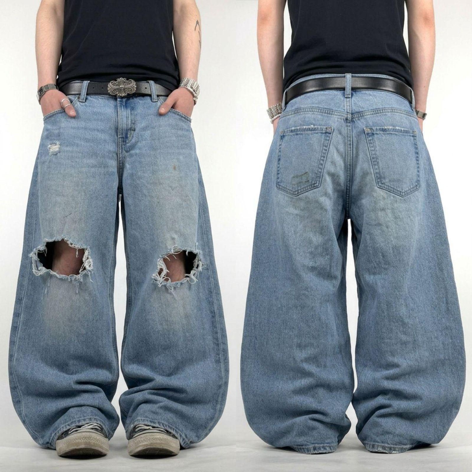 Vintage y2k distressed baggy wide leg archive grunge jeans