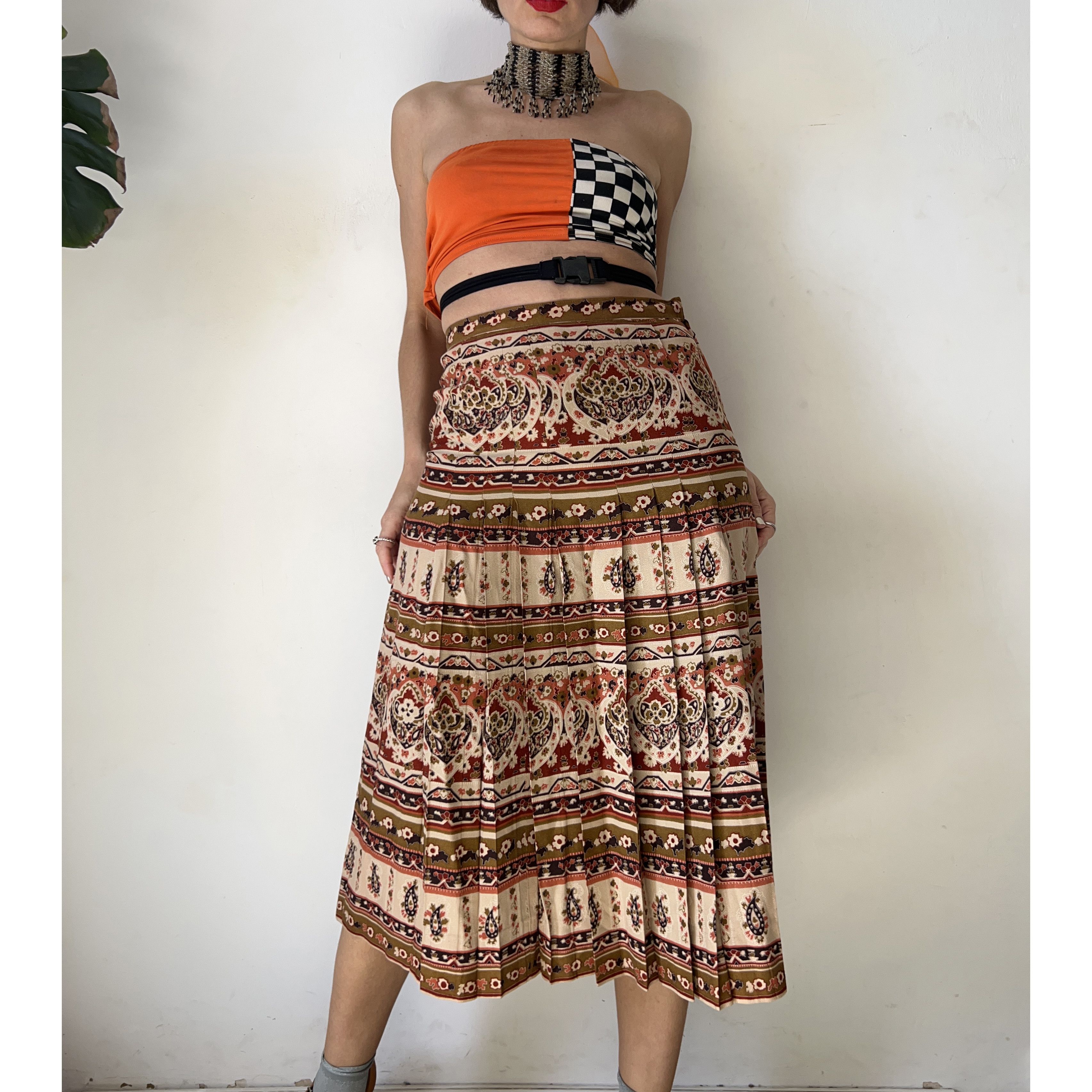 Vintage Vintage 70s Earthy Paisley Midi Skirt Size 30" / US 8 / IT 44 - 3 Thumbnail