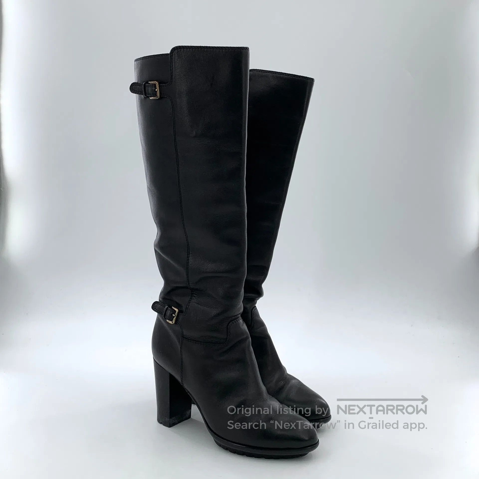 Sergio Rossi Sergio Rossi Black round toe leather buckle design thick h Size US 4.5 / IT 34.5 - 2 Thumbnail