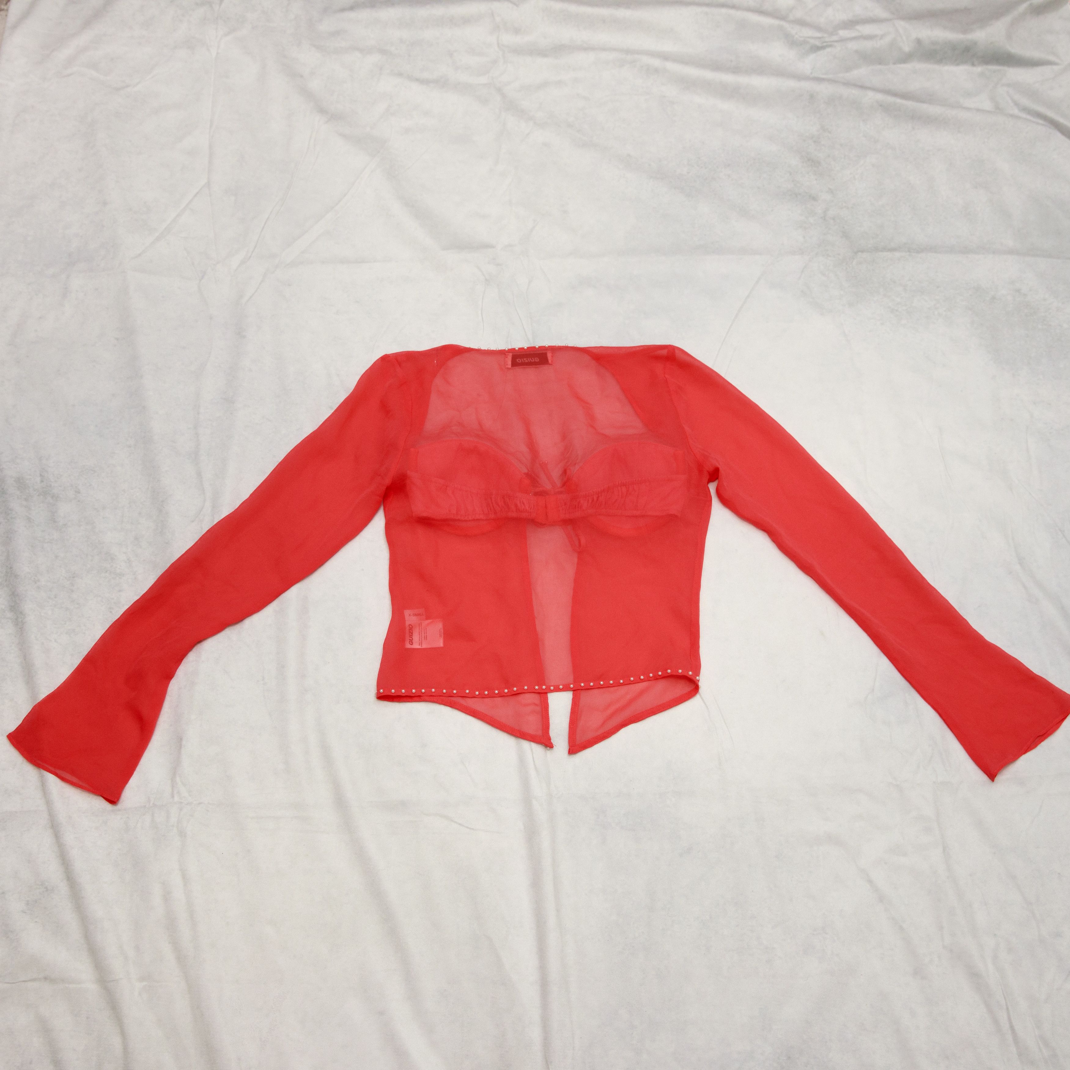 Guizio Danielle Guizio Long Sleeve Pearl Trim Top In Punch Silk Size XS / US 0-2 / IT 36-38 - 9 Thumbnail