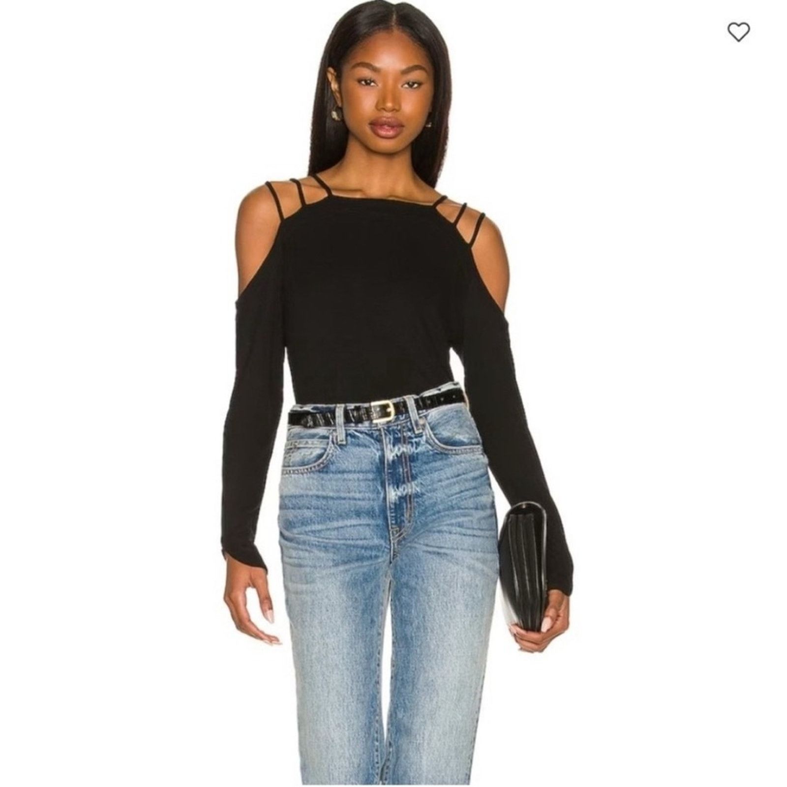 Other Revolve LNA Elder Ribbed Black Cold Shoulder Top Size L / US 10 / IT 46 - 1 Thumbnail