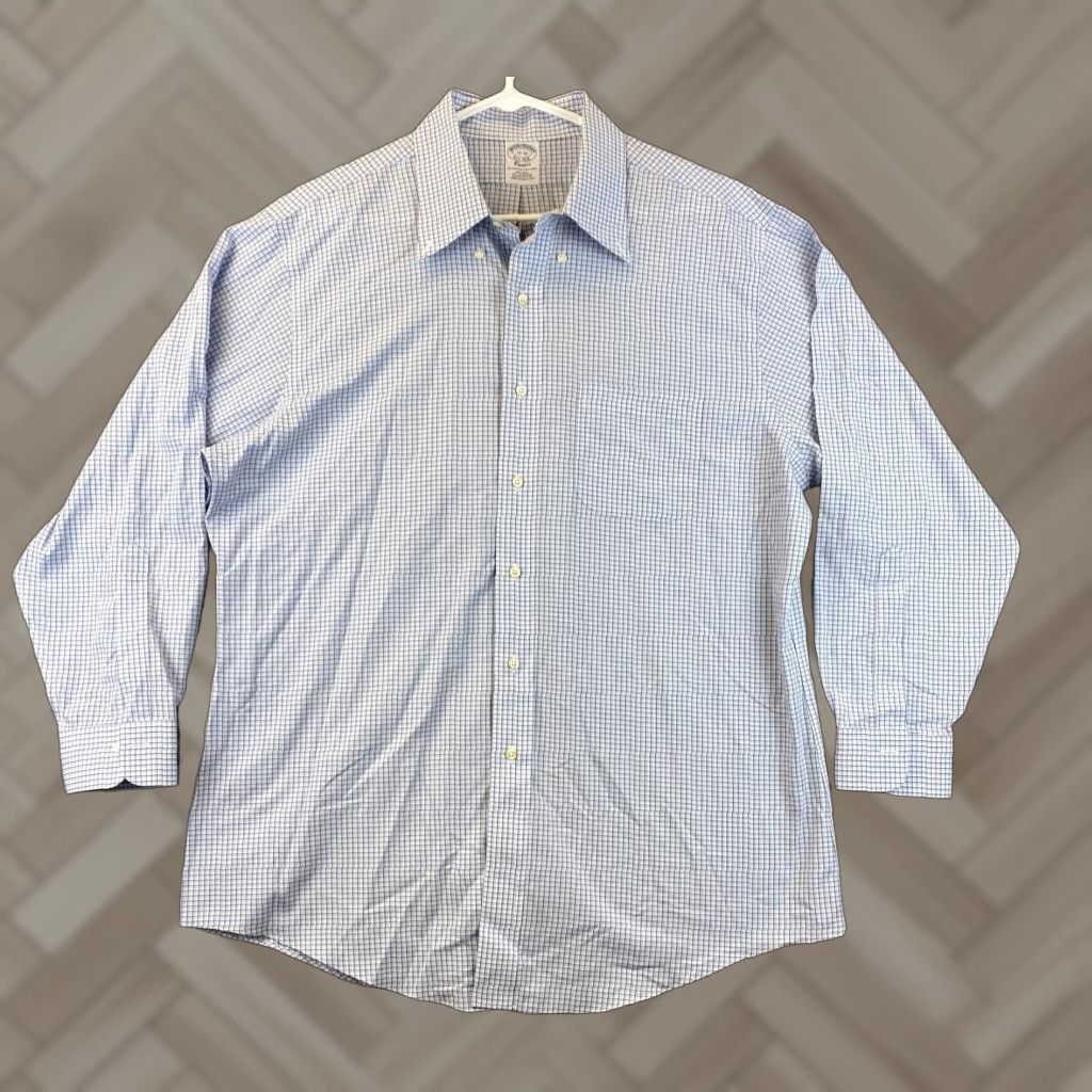 Brooks Brothers Brooks Brothers Dress Shirt Mens 17 Blue Gray Check Long Sleeve Button Regular Fit Size 46R - 1 Thumbnail