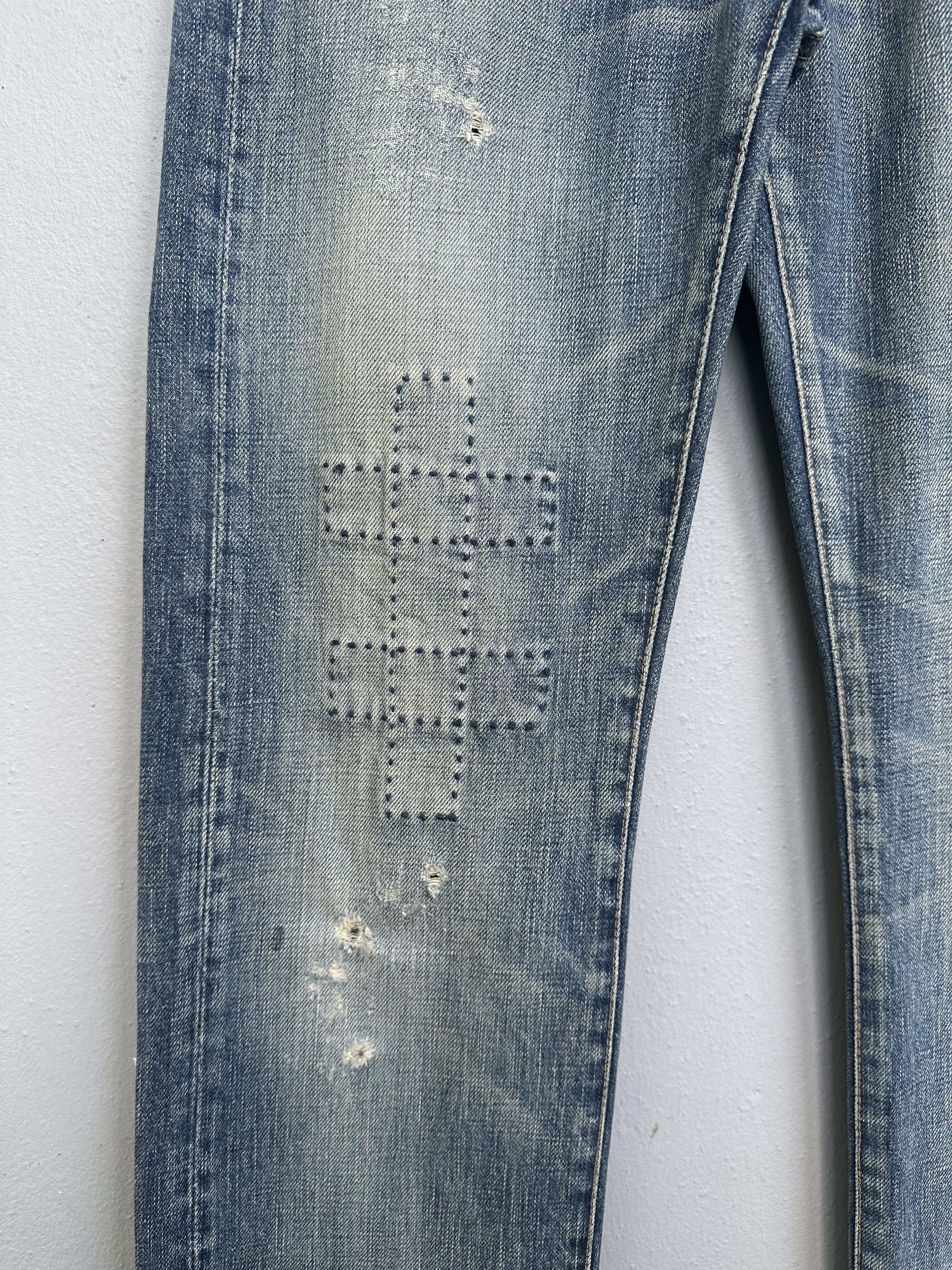 OMNIGOD Vtg Distressed Rips Boro Patchwork Omnigod Flare Denim Jeans Size US 29 - 10 Thumbnail