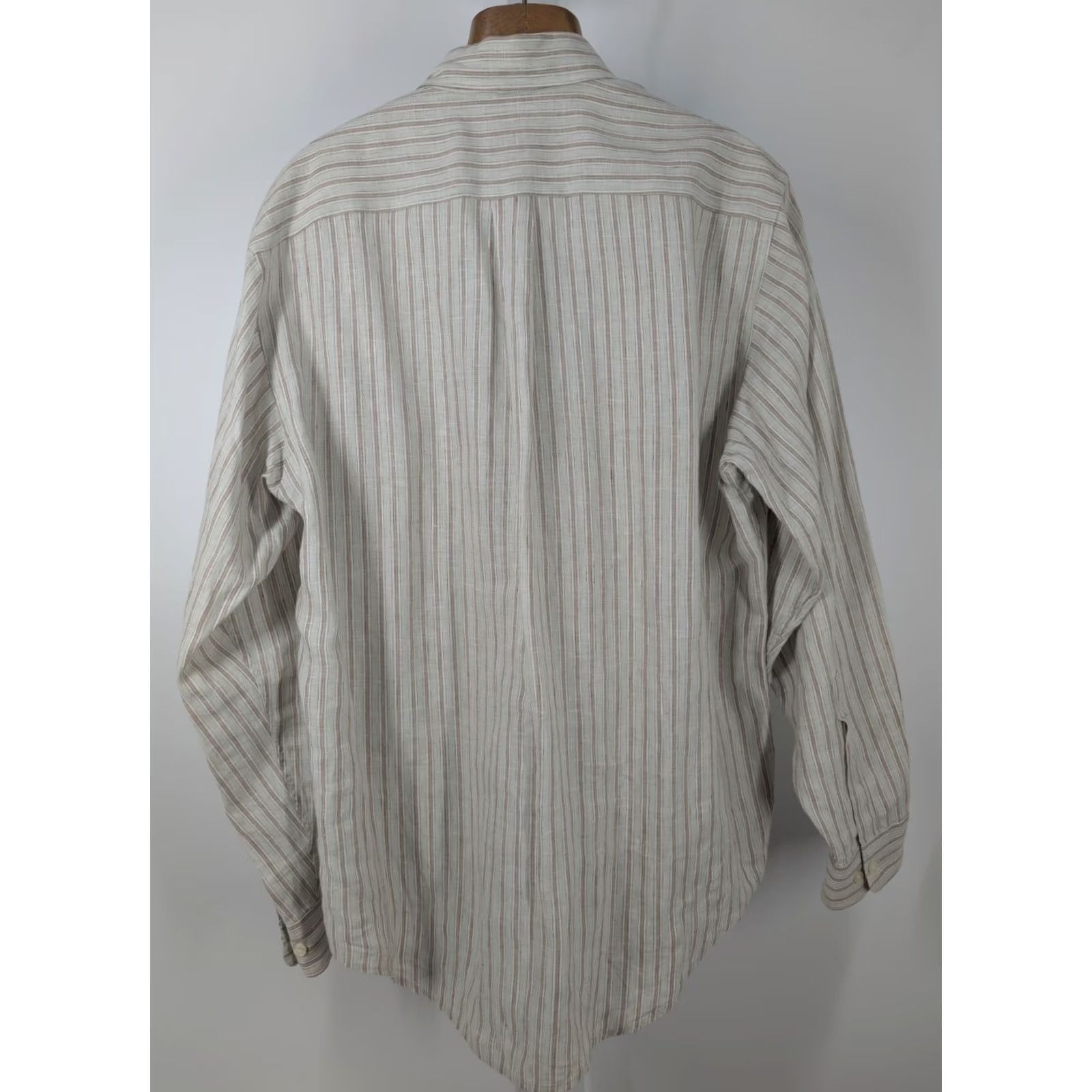 Brooks Brothers VINTAGE Brooks Brothers Shirt Men Large L Irish Linen Pistachio Brown Stripe Natural Beach Summer Flats? Size US L / EU 52-54 / 3 - 3 Thumbnail