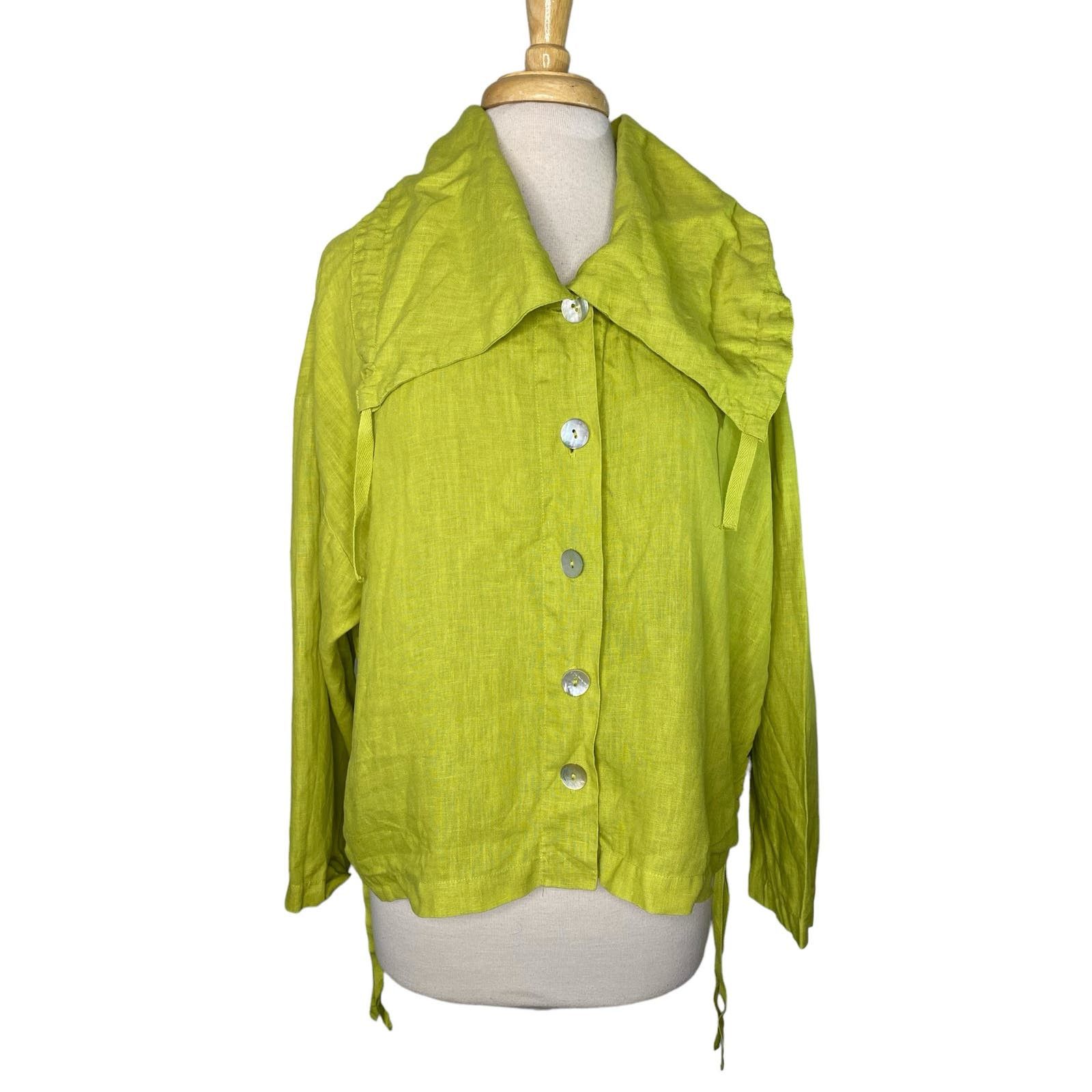 Bryn Walker BRYN WALKER Chartreuse Green Linen Short Sleeve Jacket ...