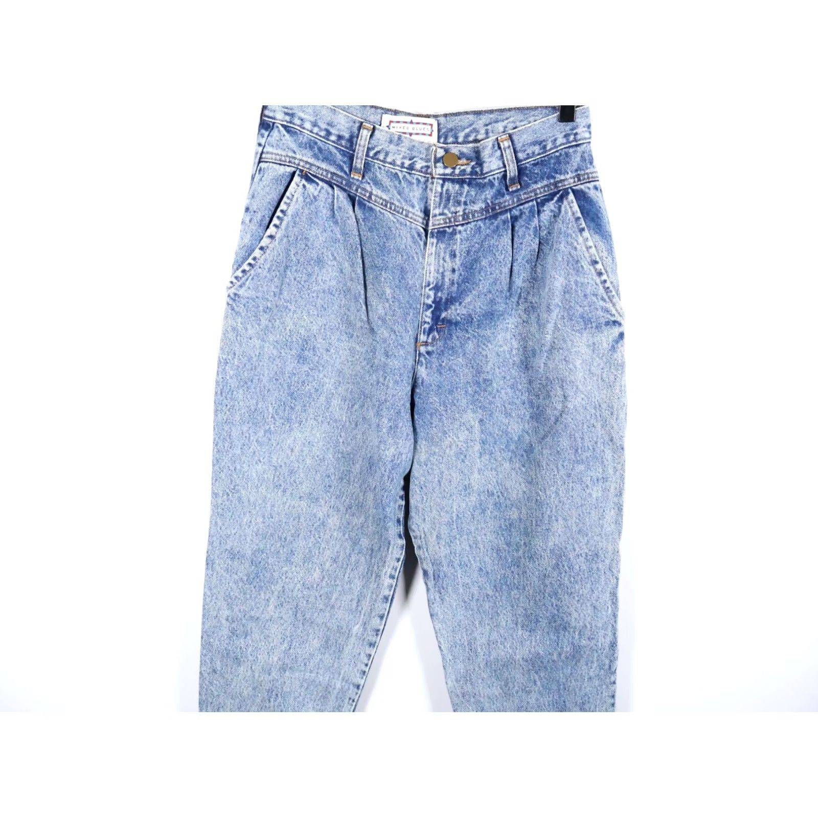 Vintage VINTAGE Mixed Blues Jeans 90s Pleated High-Waisted Mom 28 x 29 Blue Acid Wash 100% Cotton Womens Size 28" / US 6 / IT 42 - 5 Thumbnail