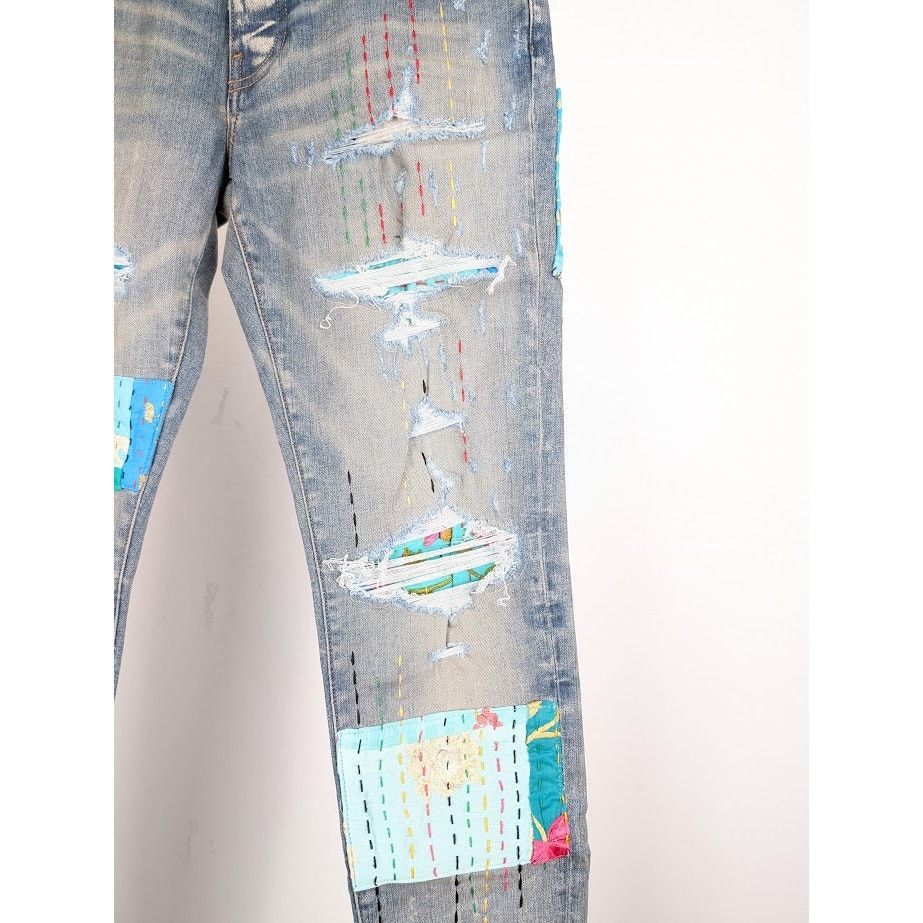 Amiri o1rshd1 Quilted Artpatch Jeans in Clay Indigo Size US 32 / EU 48 - 7 Thumbnail