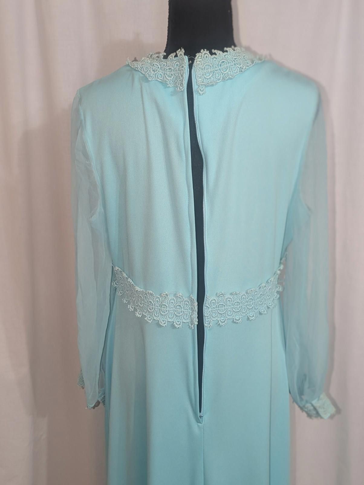 Handmade VTG Light Blue 60s Coquette Sheer Sleeved Maxi Prairie Dress Size L / US 10 / IT 46 - 6 Thumbnail