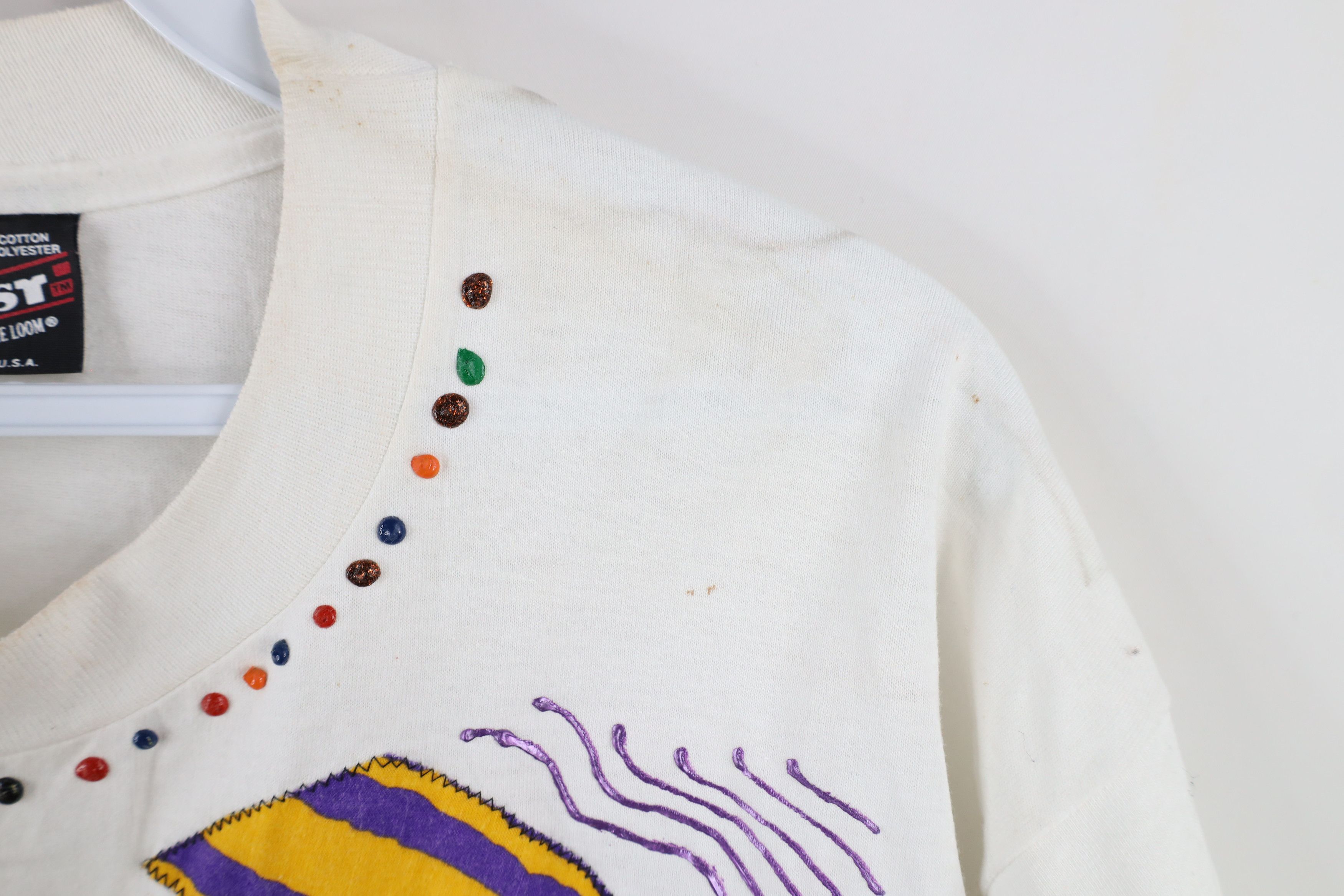 Vintage Vintage 90s Streetwear Abstract Jeweled T-Shirt White USA Size XL / US 12-14 / IT 48-50 - 4 Thumbnail