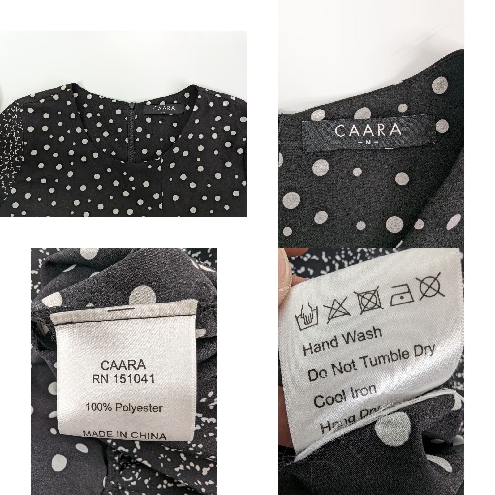 Vintage CAARA Womens Dress Millazo Black Polka Dot Short Sleeve Knee Length Casual Shift M Metro Size M / US 6-8 / IT 42-44 - 8 Thumbnail
