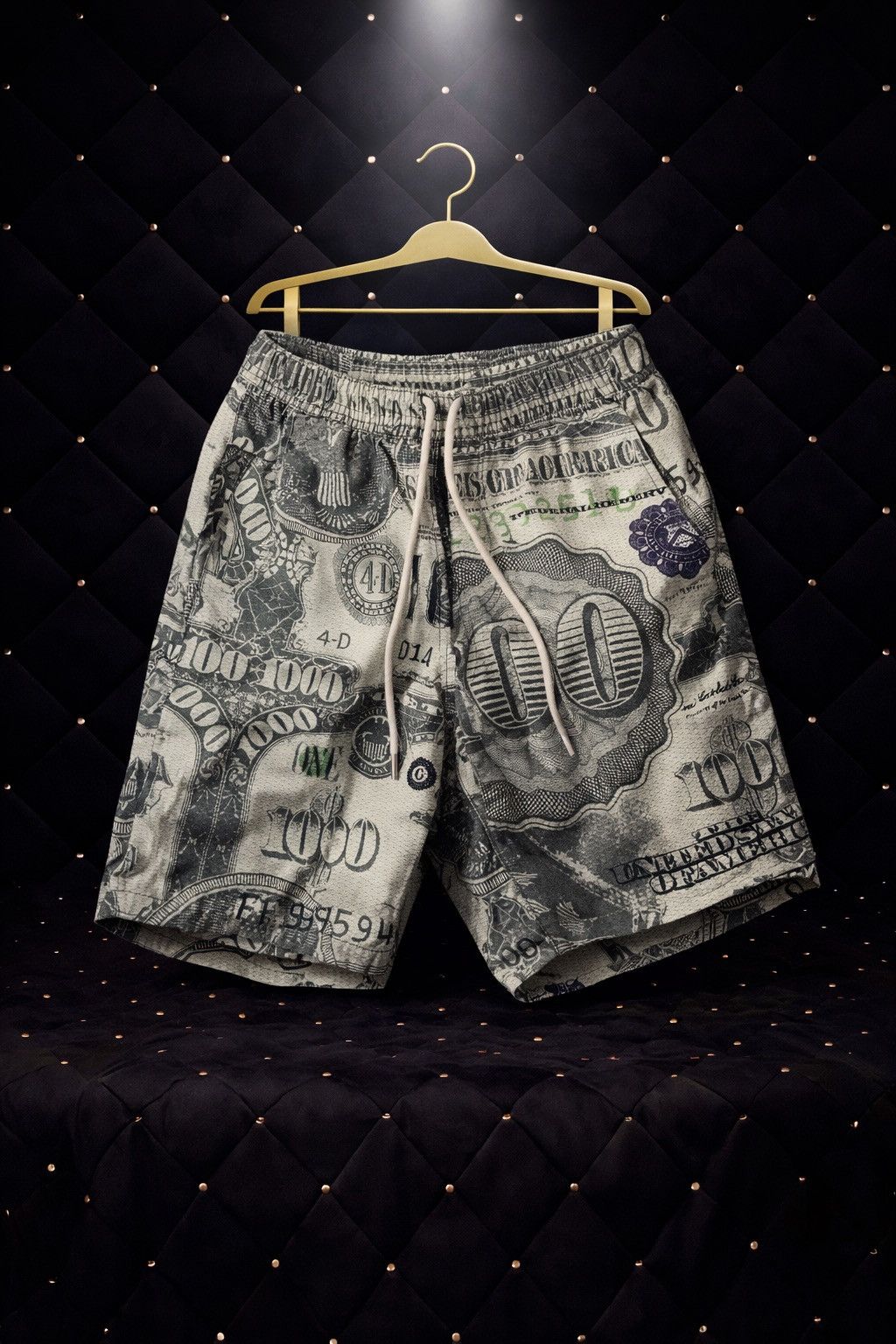 MONEY DOLLAR BILL PRINT SWIM TRUNK SHORTS