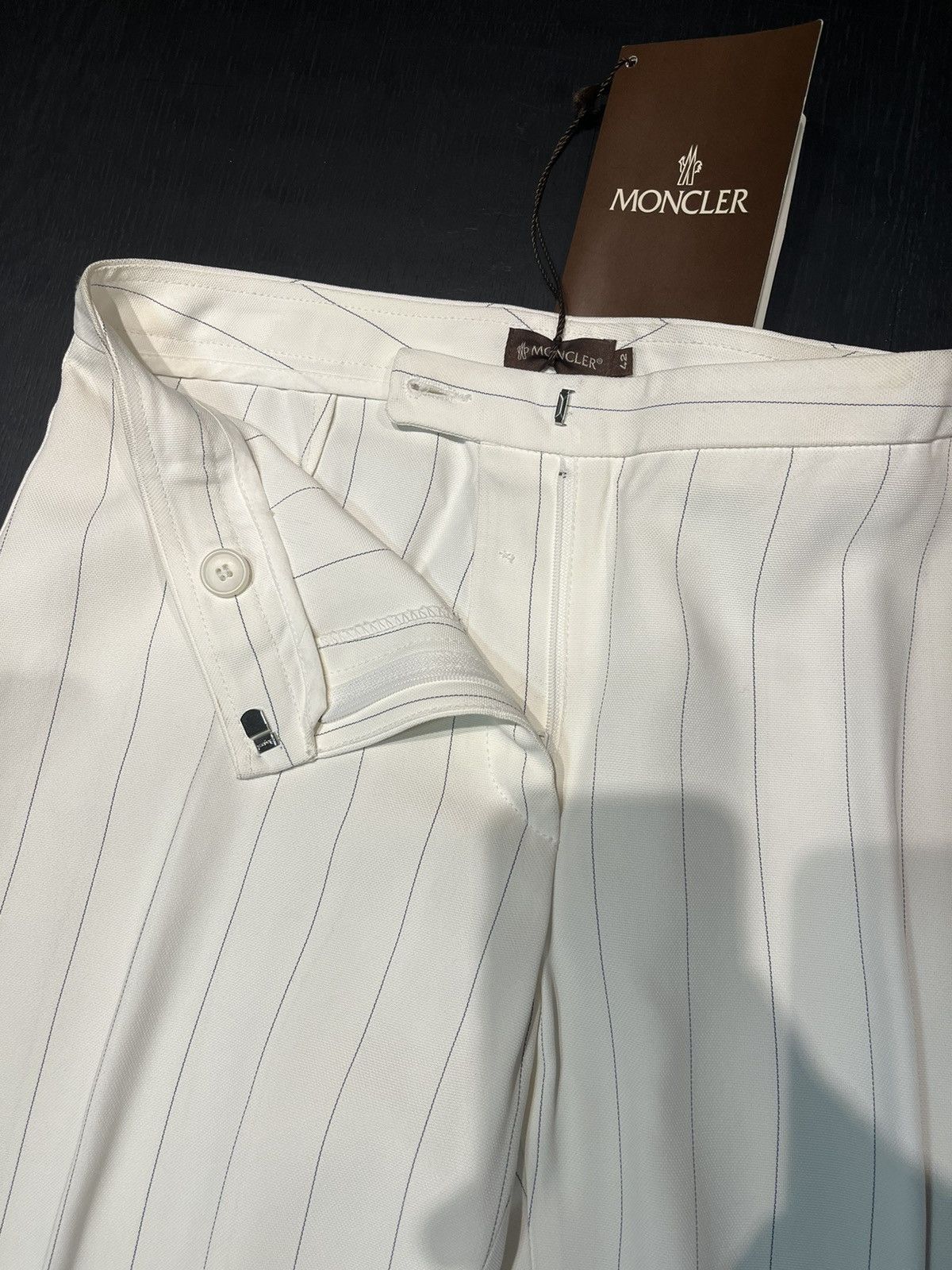 Moncler × Vintage Moncler Ladies’ White Pinstriped Cotton Trouser Pants Size 30" / US 8 / IT 44 - 3 Thumbnail