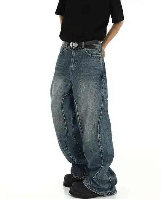 Jean Blue baggy wide-leg high-street jeans Size US 34 / EU 50 - 3 Thumbnail