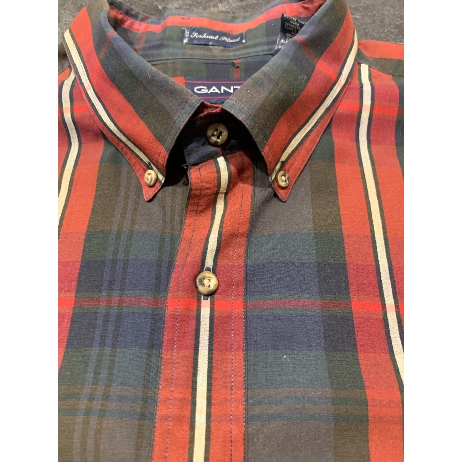 Gant VINTAGE GANT Mens Shirt 3XB Big Foxhunt Plaid Blue Red Casual Button Up S/S Size US XXL / EU 58 / 5 - 4 Thumbnail