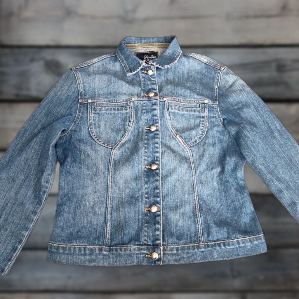 Denime VINTAGE SOHO & JAGGER Denim Jean Jacket Size 42 Women's Blue Mid-Length Biker 80s 90s Size 28" / US 6 / IT 42 - 1 Thumbnail