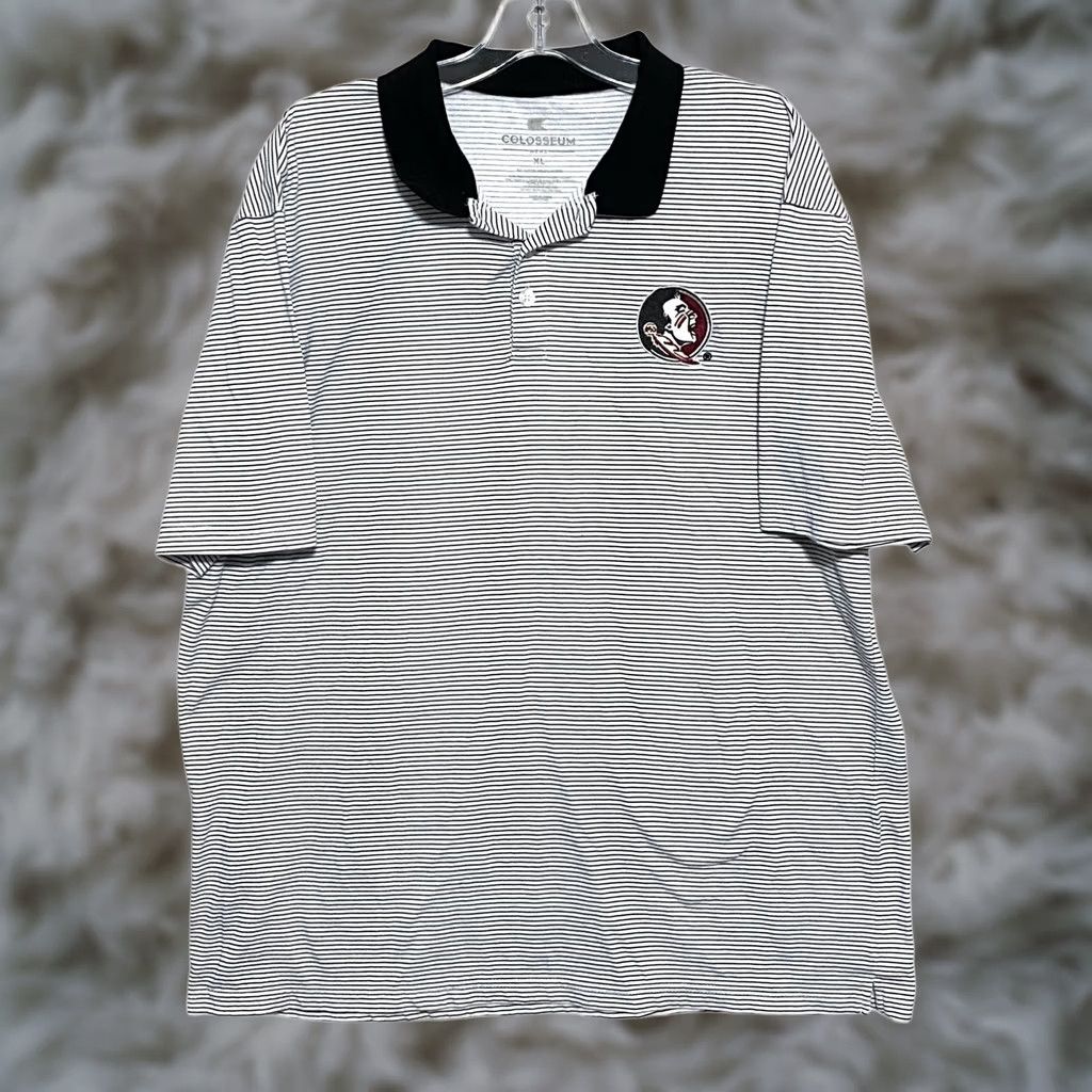 Vintage Colosseum FSU Polo Shirt Mens XL Athletic Golf College Preppy White Striped Embroidered Shirt Size US XL / EU 56 / 4 - 1 Thumbnail