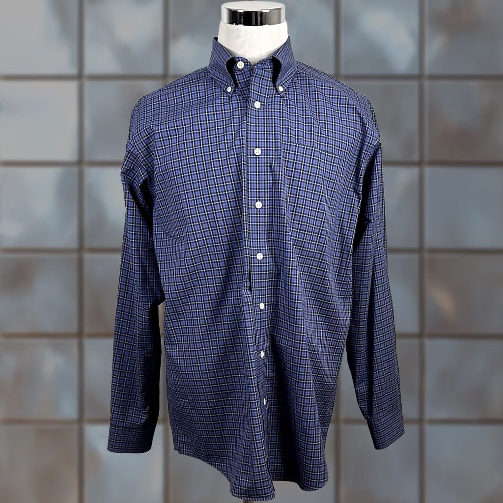 Vintage LL Bean LT Tall Plaid Shirt Blue White 100% Cotton Button-Down Mens Big & Tall Shirt Button-Front Collar-Down Ccottin? Size US L / EU 52-54 / 3 - 1 Thumbnail
