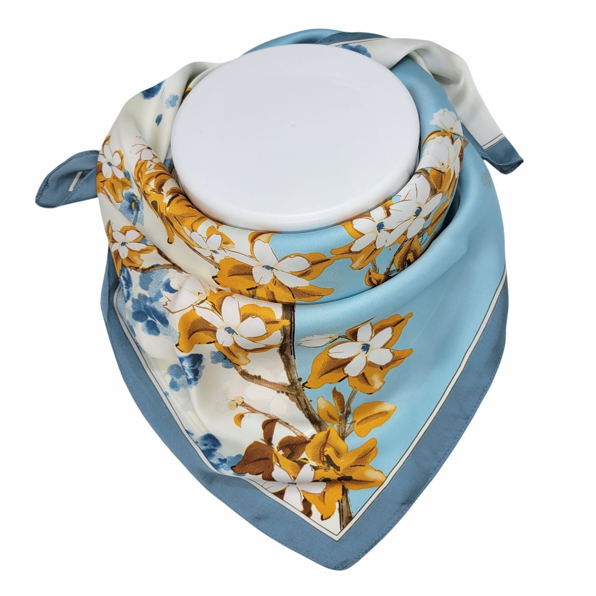 Other Luxurious Elegant Silky Square Scarf Teal White Floral Garde Size ONE SIZE - 3 Thumbnail