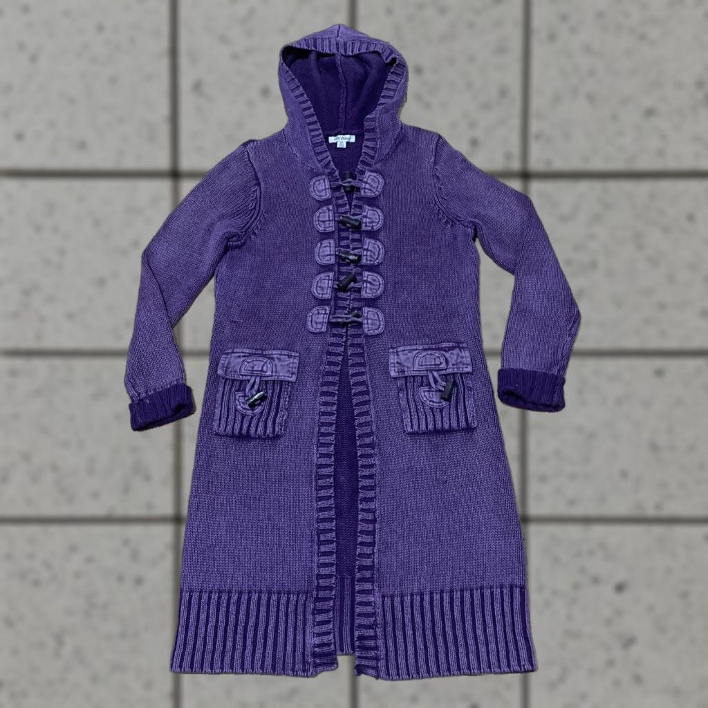 Vintage VINTAGE PBJ Blues Hoodie Cardigan Women S Knit Duster Purple Y2k Boho Long Line Crochet Wood Clasp Adjustable Boutique Sweater Size S / US 4 / IT 40 - 1 Thumbnail