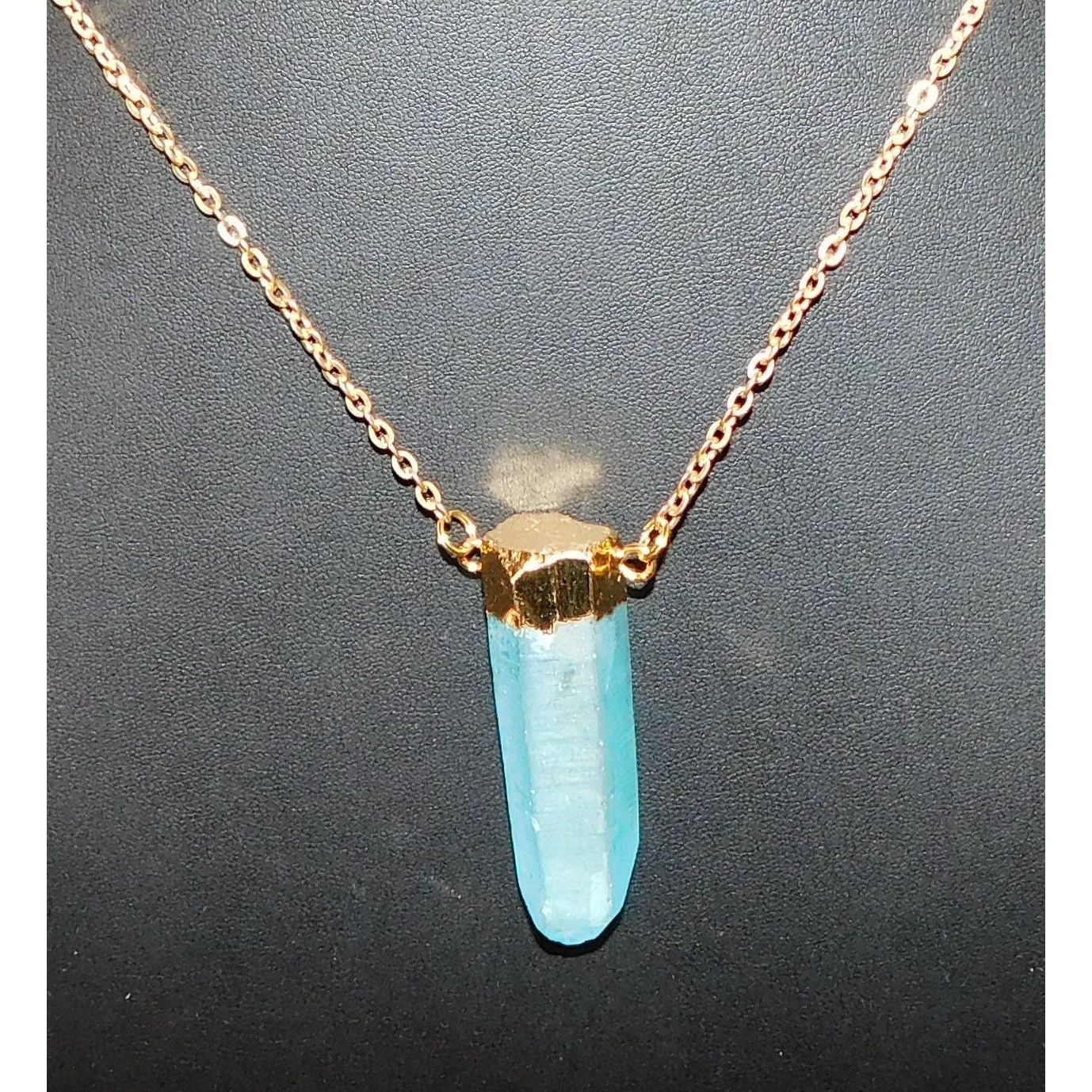 Beljoy Quartz Pillar Necklace With Blue Frost Finish And Gol