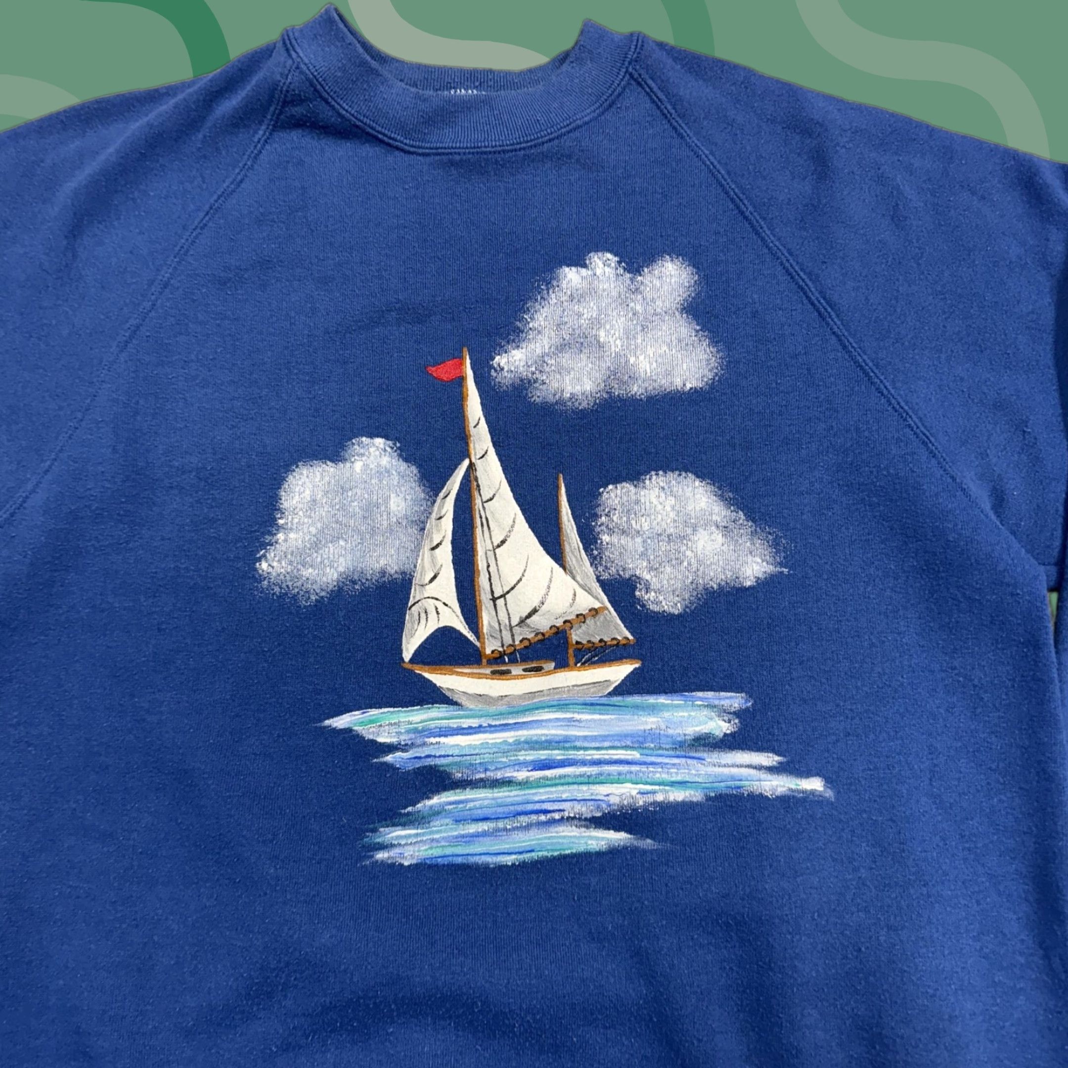 Jerzees VINTAGE Jerzees Sweatshirt Mens M Blue Sailboat Graphic Crewneck USA 90s Size US M / EU 48-50 / 2 - 1 Thumbnail