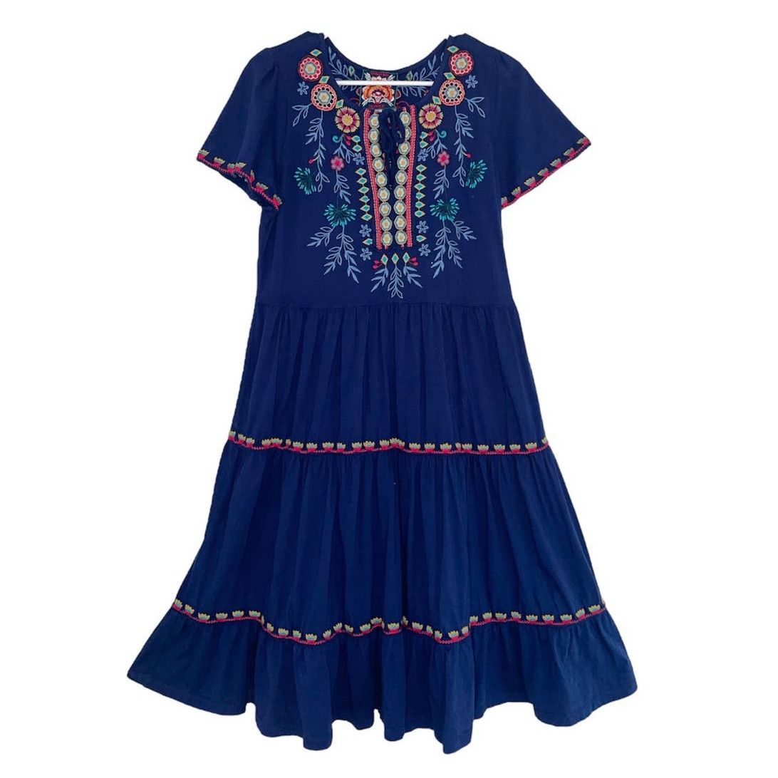 Johnny Was Johnny Was Sicilia Navy Tiered Knit Midi Dress size Small