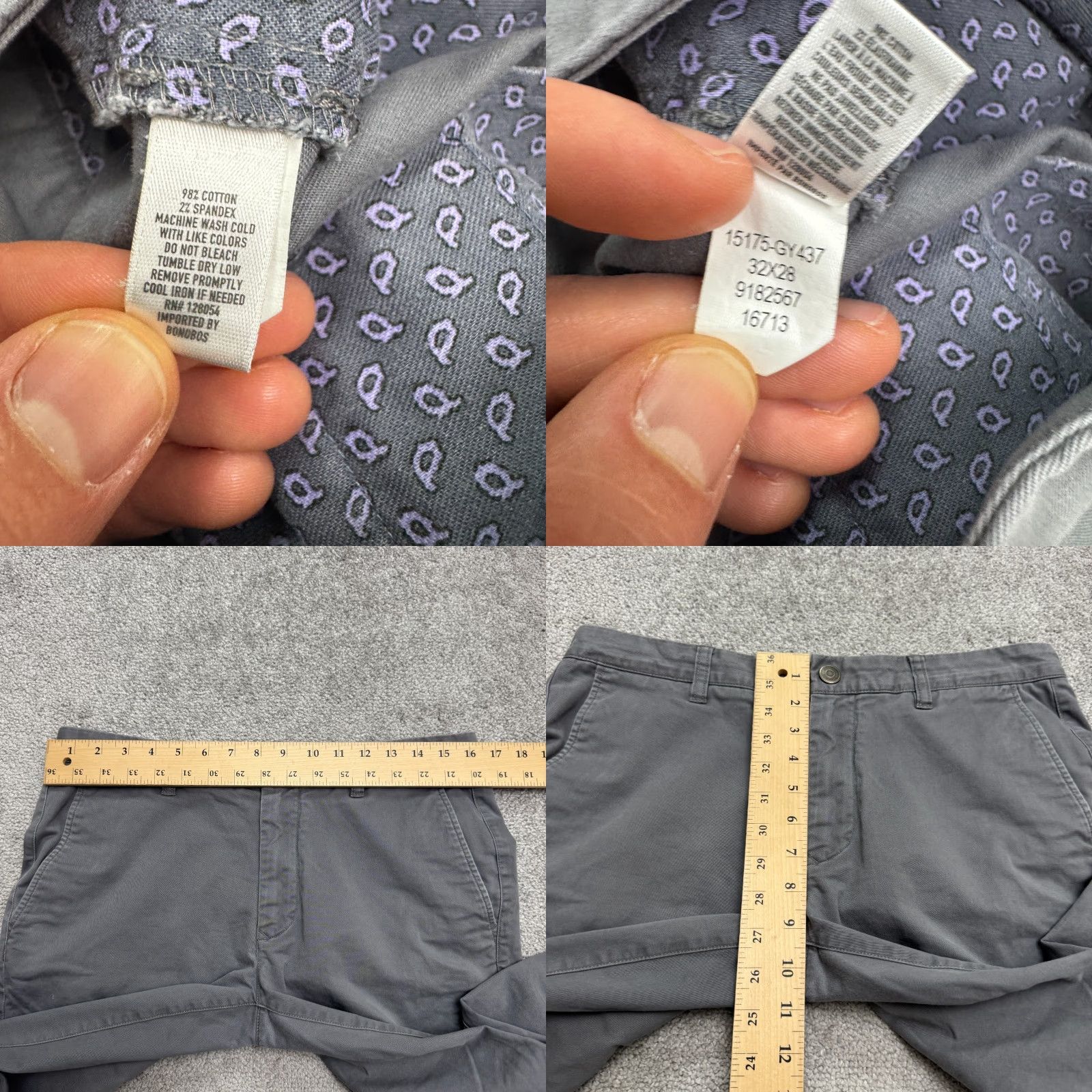 Bonobos Bonobos Chino Pants Mens 32x28 Gray Cotton Flat Front Straight Leg Regular Fit Casual Workwear Reversible? No (ignore) Size US 32 / EU 48 - 8 Thumbnail