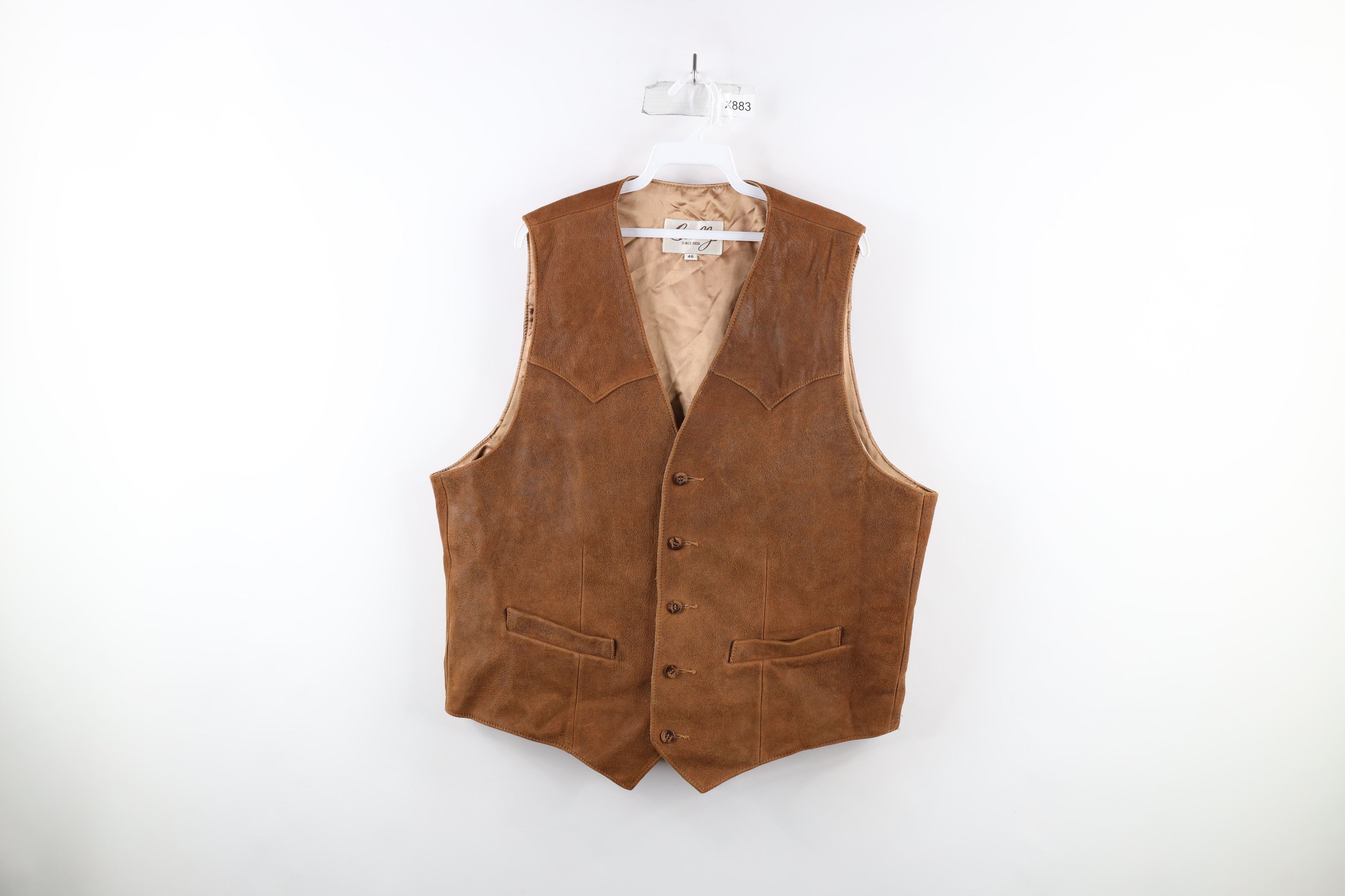 image of Vintage Scully Leather Full Button Western Vest Jacket Brown, Men's (Size XL)