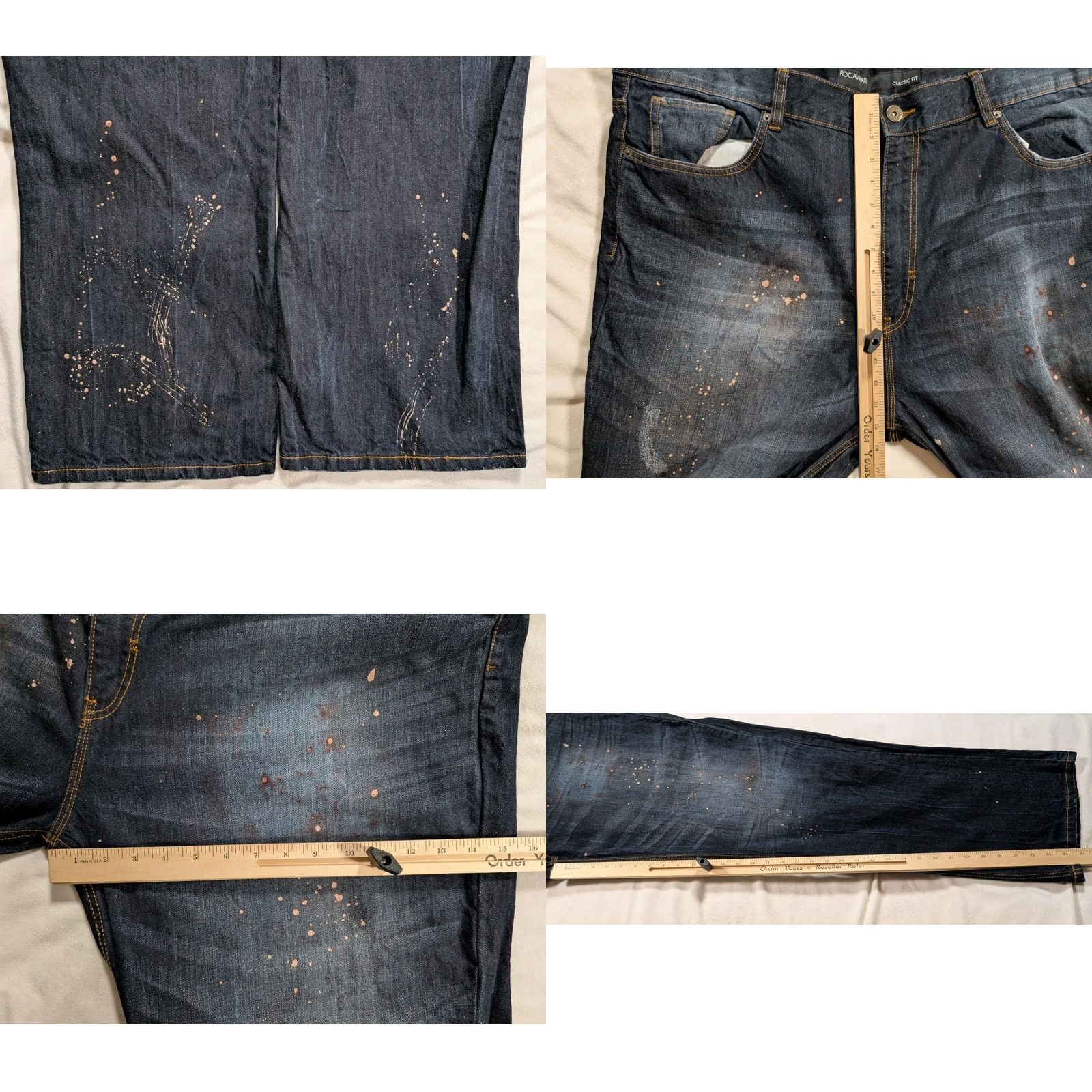 Rocawear VINTAGE Rocawear Jeans Men 48x35 Blue Dark Wash Embroidered Hip Hop 90s VTG Mens Jeans Wide-Leg 48 Inseam 35 in Cotton Denim Size US 32 / EU 48 - 9 Thumbnail