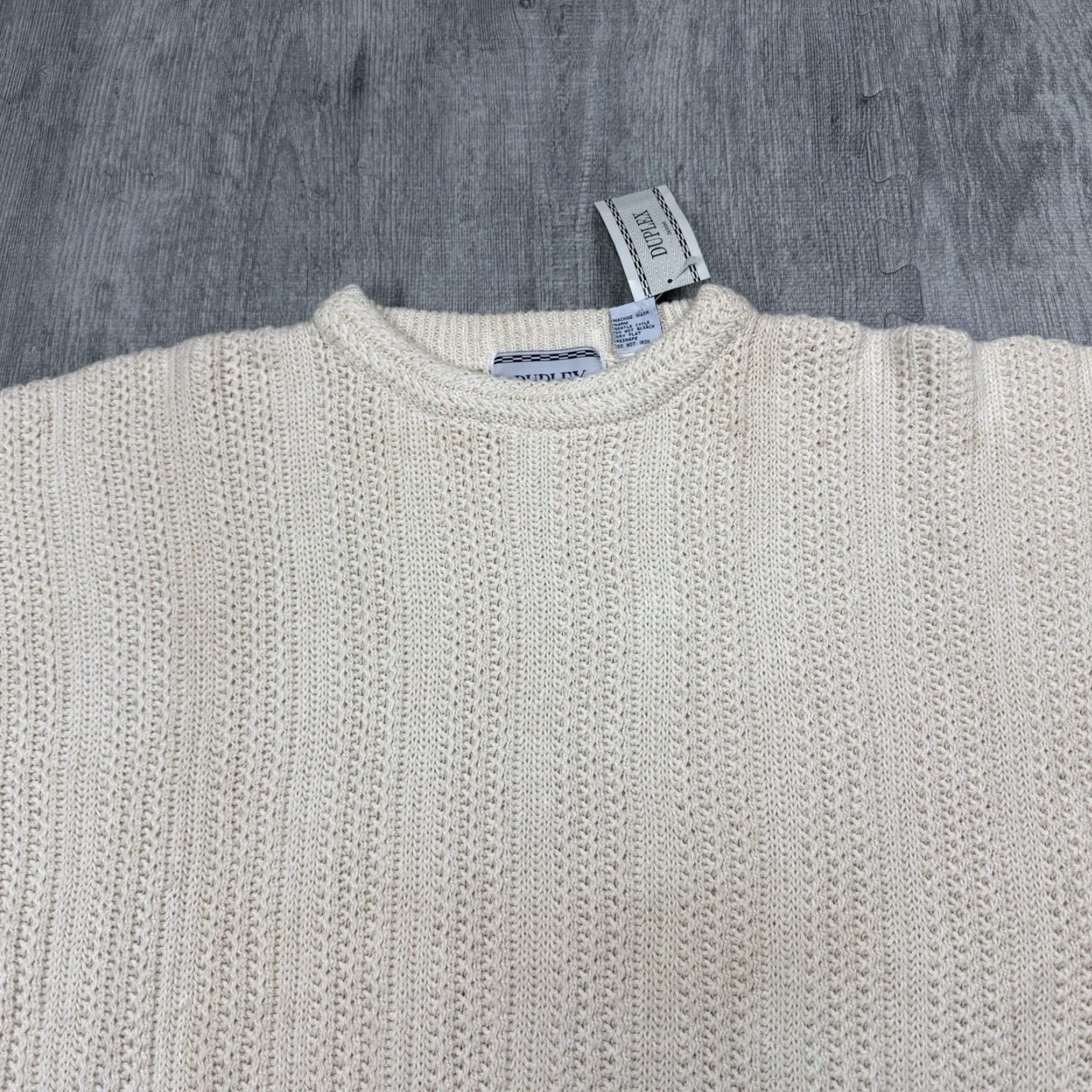 VINTAGE Duplex Designs Knit Sweater Pullover Crew Neck Men’s Size XL Ivory Cable-Knit 90s