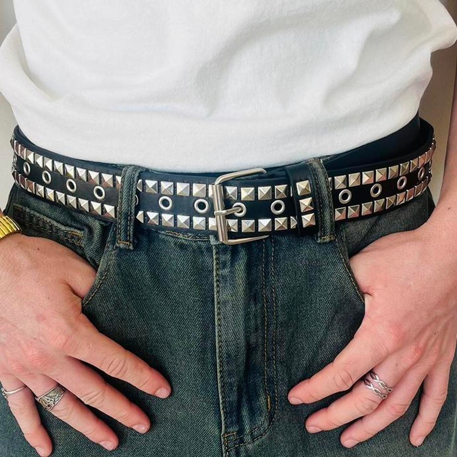 Vintage 2k 2000s classic pyramid studded brown and silver belt Size ONE SIZE - 2 Thumbnail