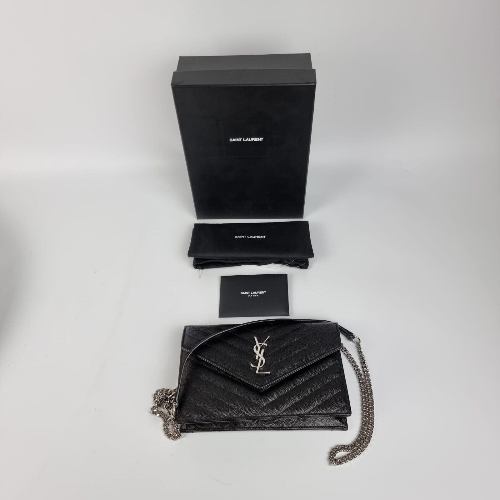 Saint Laurent Paris SAINT LAURENT Cassandre Envelope Black/Silver Grained Leathe Size ONE SIZE - 5 Thumbnail