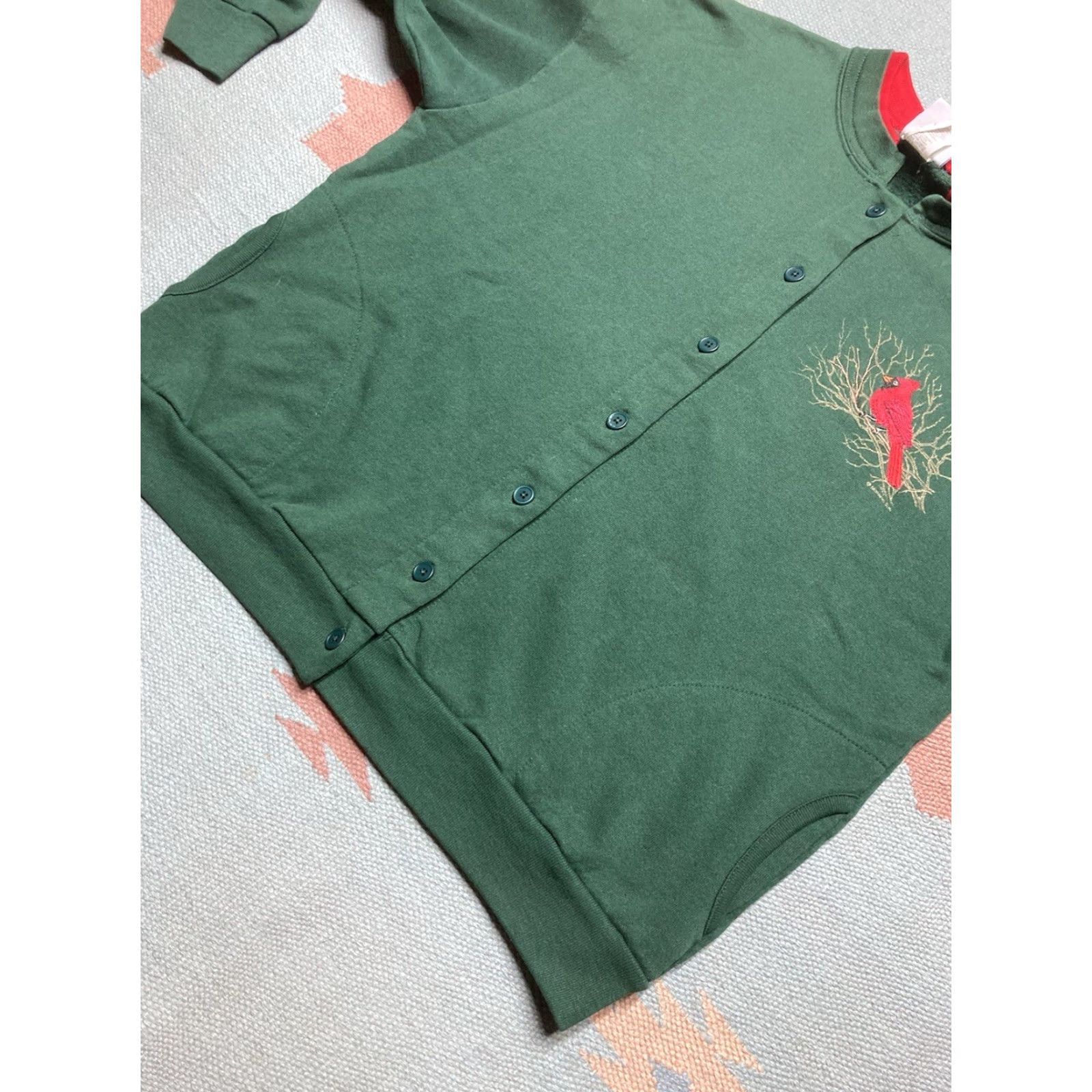 Vintage VINTAGE Morning Sun Cardigan Sweatshirt Crew Neck Button Front Cardinal Bird Large Women L Green Crew Neck Bird Vintage Cardigan Sweatshirt Size L / US 10 / IT 46 - 7 Thumbnail