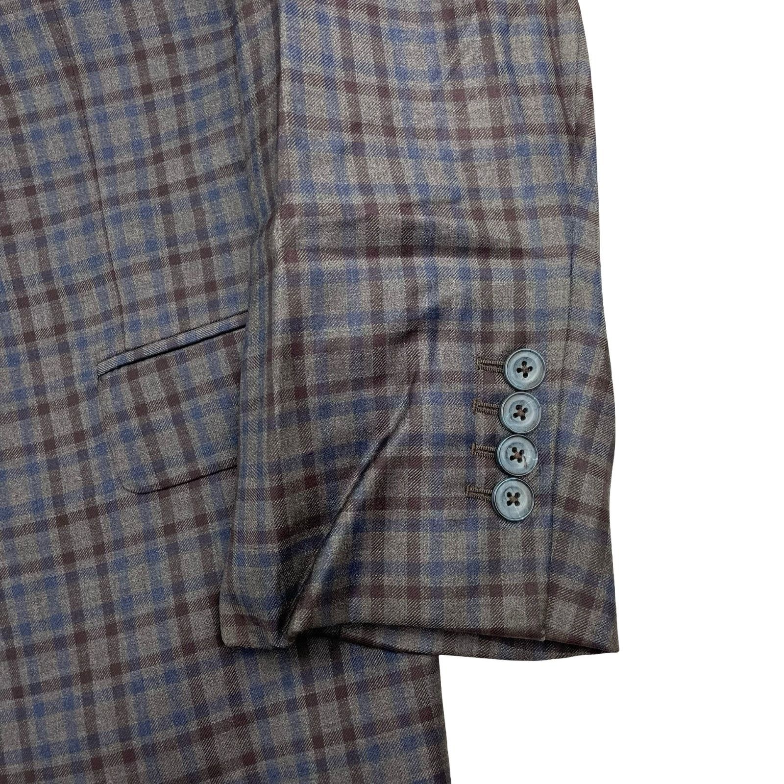 J.Hilburn J.Hilburn Men's Bespoke 100% Wool 2-Button Blazer Brown/Blue Size 46S - 4 Thumbnail