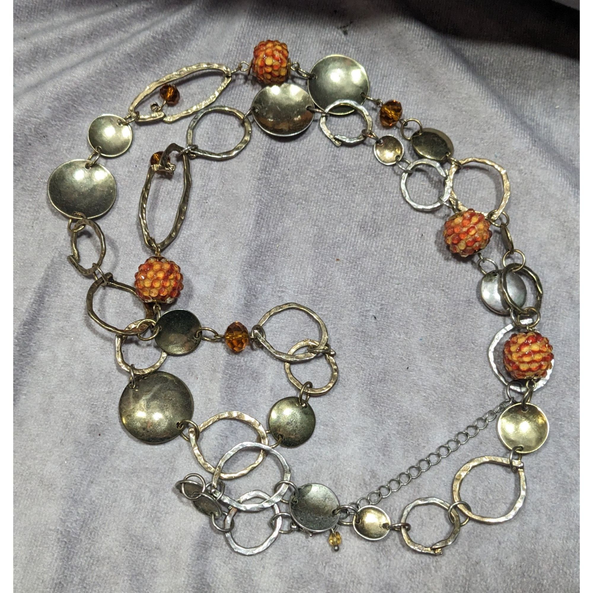 Other Retro Orange Beaded Silver Tone Link Opera Necklace Size ONE SIZE - 5 Thumbnail