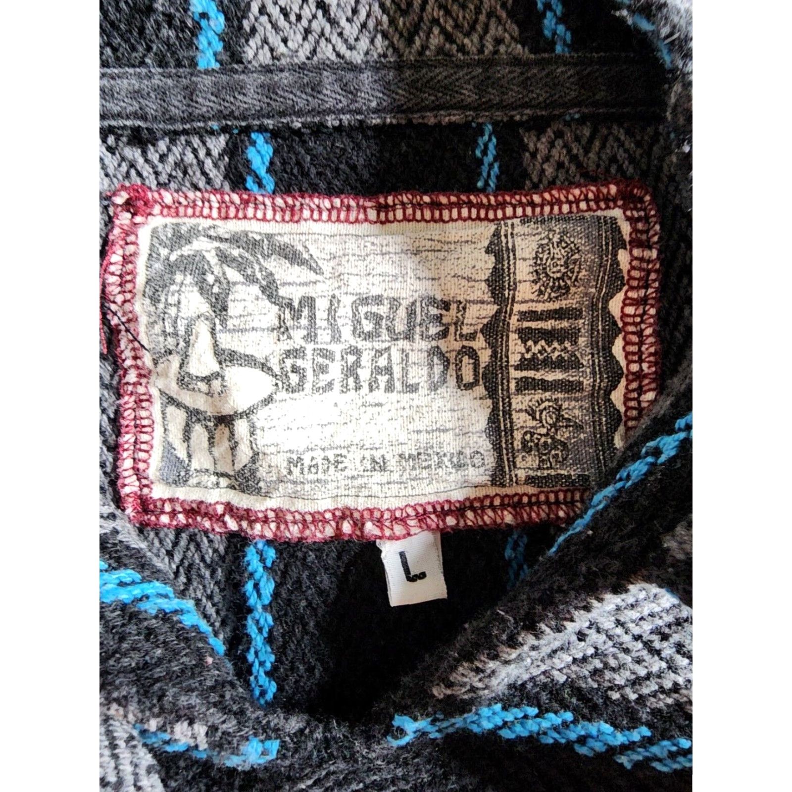 Vintage Miguel Geraldo Hoodie Men L Poncho Baja Aztec Stripe Festival Hippie Mexico 80s 90s Vintage Size US L / EU 52-54 / 3 - 4 Thumbnail