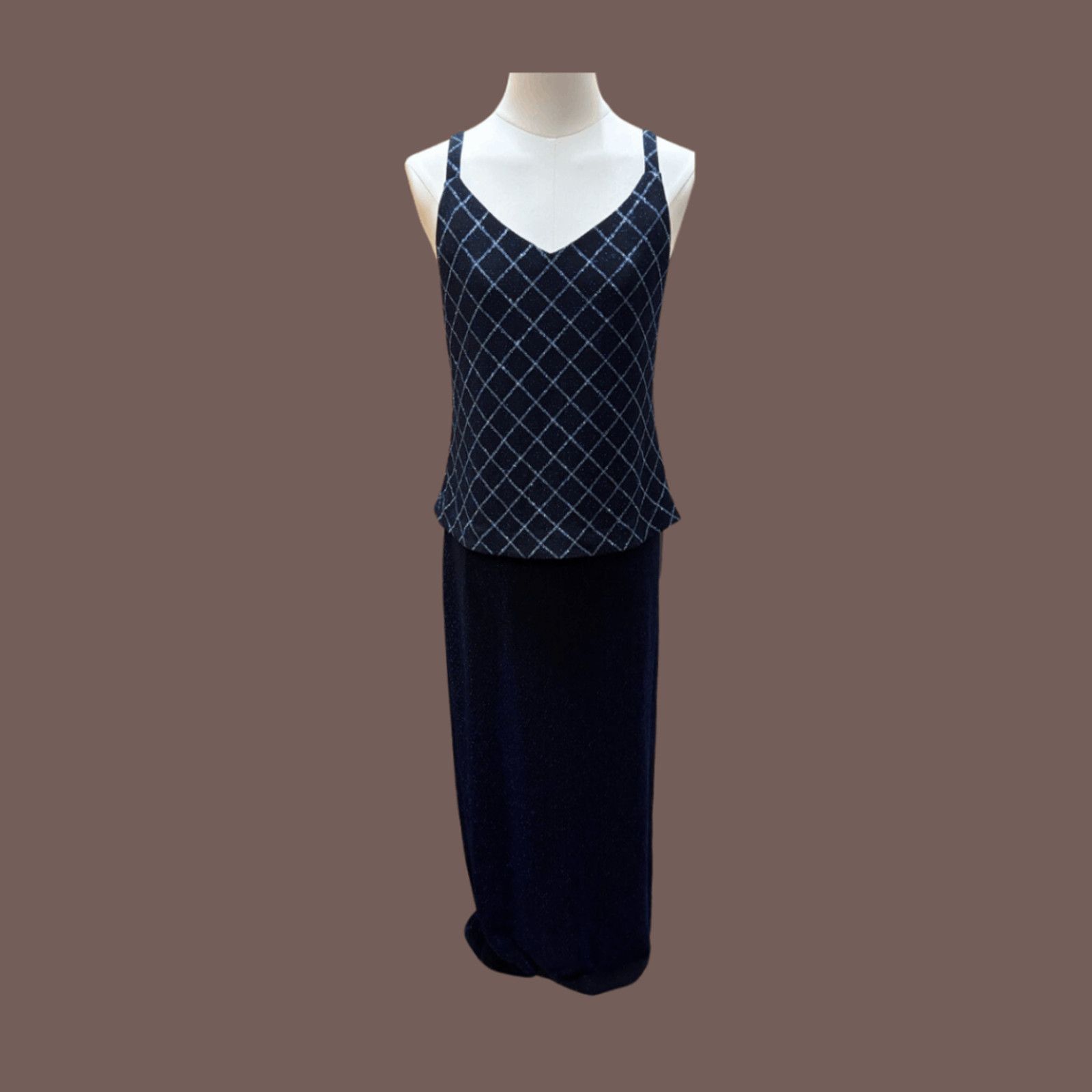 Alex Evenings VTG Metallic Gown | Alex Evenings Navy Silver | 90s Y2K Glam Size L / US 10 / IT 46 - 1 Thumbnail