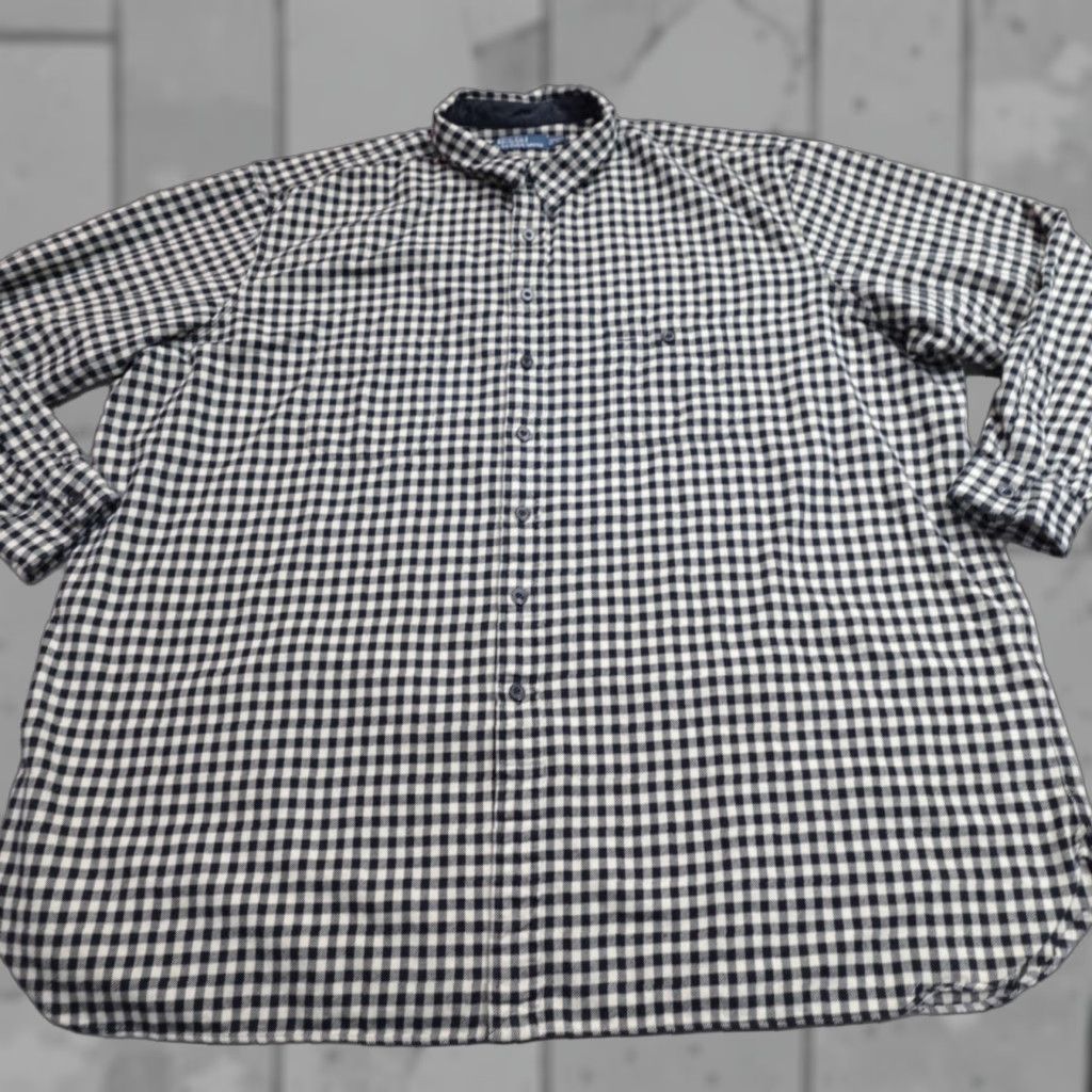 Polo Ralph Lauren VINTAGE Polo Ralph Lauren Shirt 4XLT Black Plaid Chinstrap Gingham Plaid Shirt Mens 4XLT Black Plaid Button-Up Collared Long Sleeve Cotton Flannel Size US XXL / EU 58 / 5 - 1 Thumbnail
