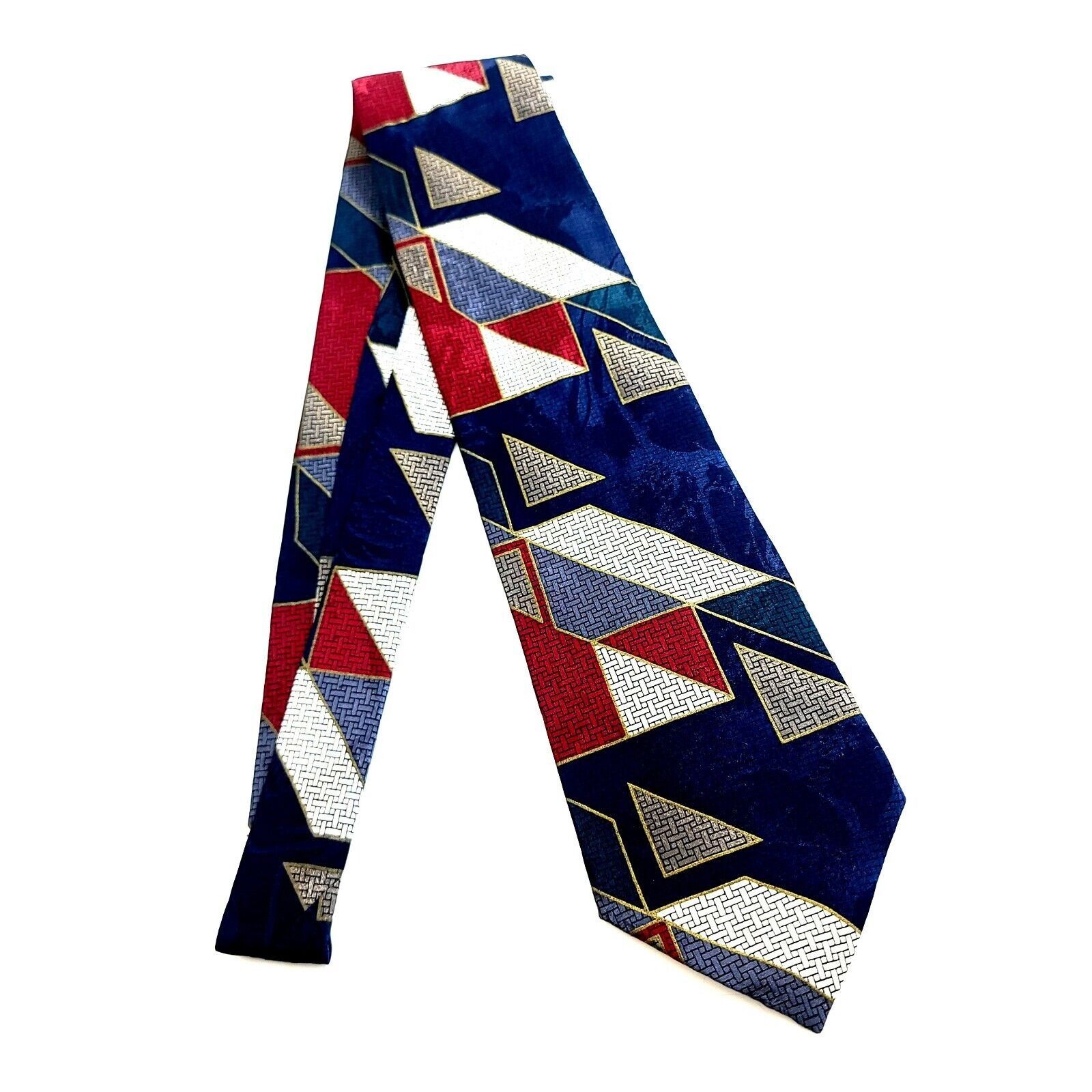 Haggar Haggar Blue Red Abstract Jacquard Print Wide Silk Tie Size ONE SIZE - 6 Thumbnail