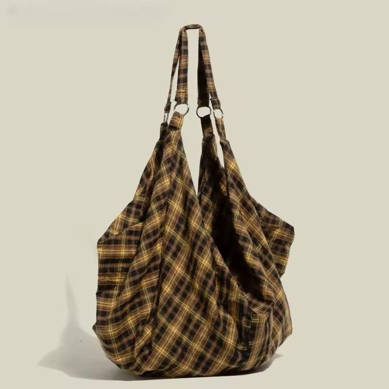 Japanese Brand Vintage Plaid Large Capacity Cotton Crossbody Bag Size ONE SIZE - 5 Thumbnail