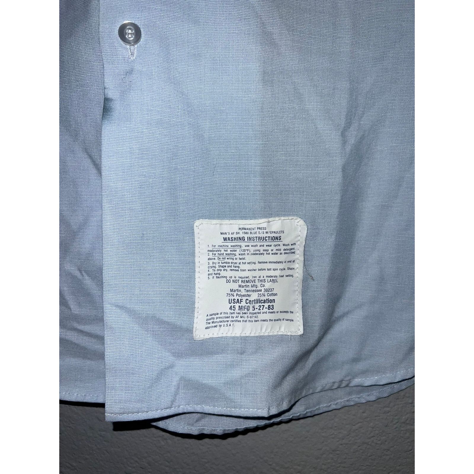 Vintage Vintage Air Force Shirt USAF 1580 Blue SS Epaulets 1983 Size US XL / EU 56 / 4 - 5 Thumbnail