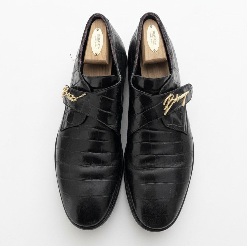 Balenciaga RARE Balenciaga Croc Dress Shoes with Gold Spell Out Logo Size US 10 / EU 43 - 3 Thumbnail