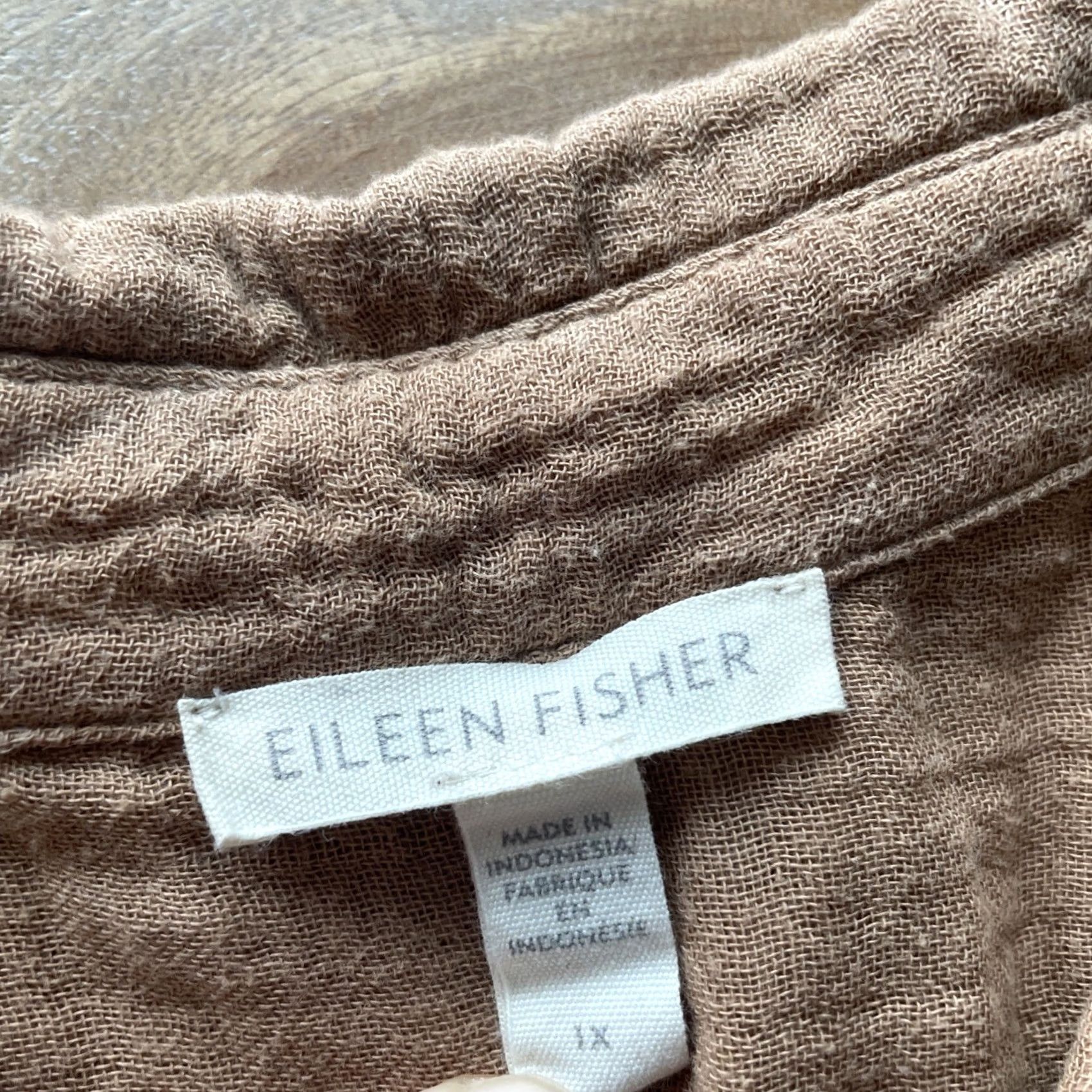 Eileen Fisher Eileen Fisher Tunic Button Up Womens Plus Size 1X Beige Coastal Beach Casual Organic Cotton Size XL / US 12-14 / IT 48-50 - 3 Thumbnail