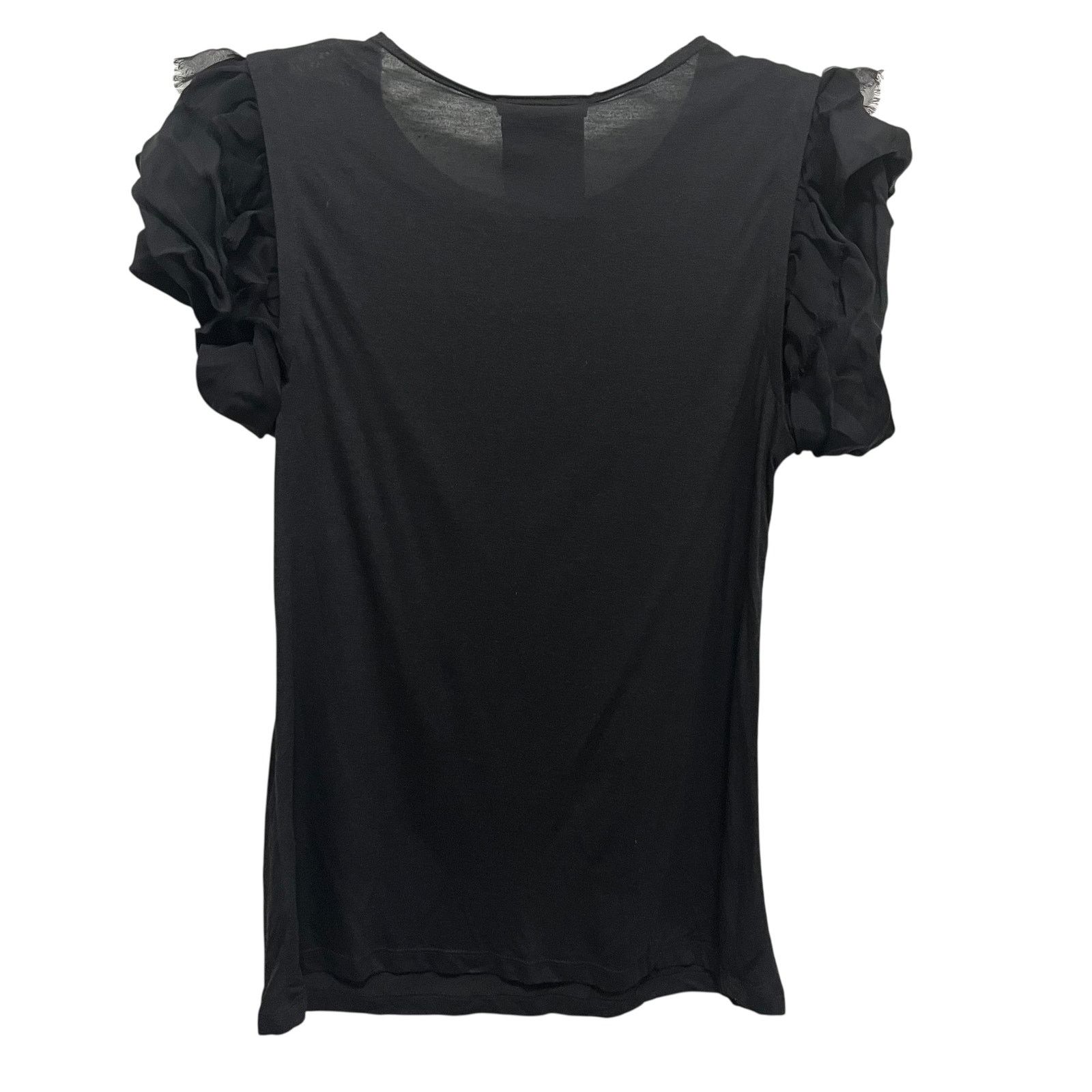 Alice + Olivia Alice + Olivia Black Short Ruffle Puff Sleeve Blouse Size M / US 6-8 / IT 42-44 - 6 Thumbnail
